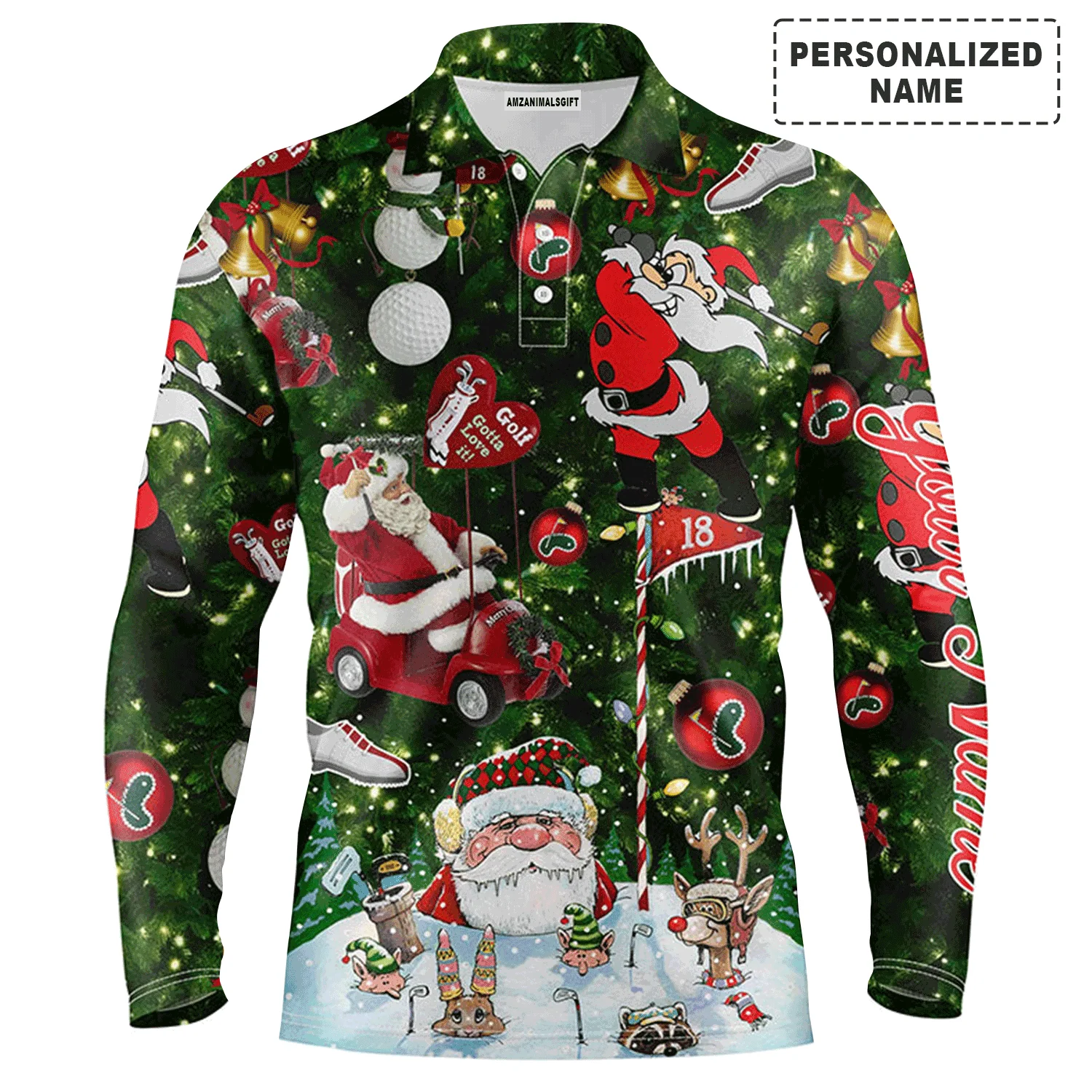 Custom Golf Men Polo Shirt - Funny Christmas Golf Custom Name, Santa Golfer Christmas Gifts Apparel Men Polo Shirt - Perfect Polo Shirt For Men - Image 2