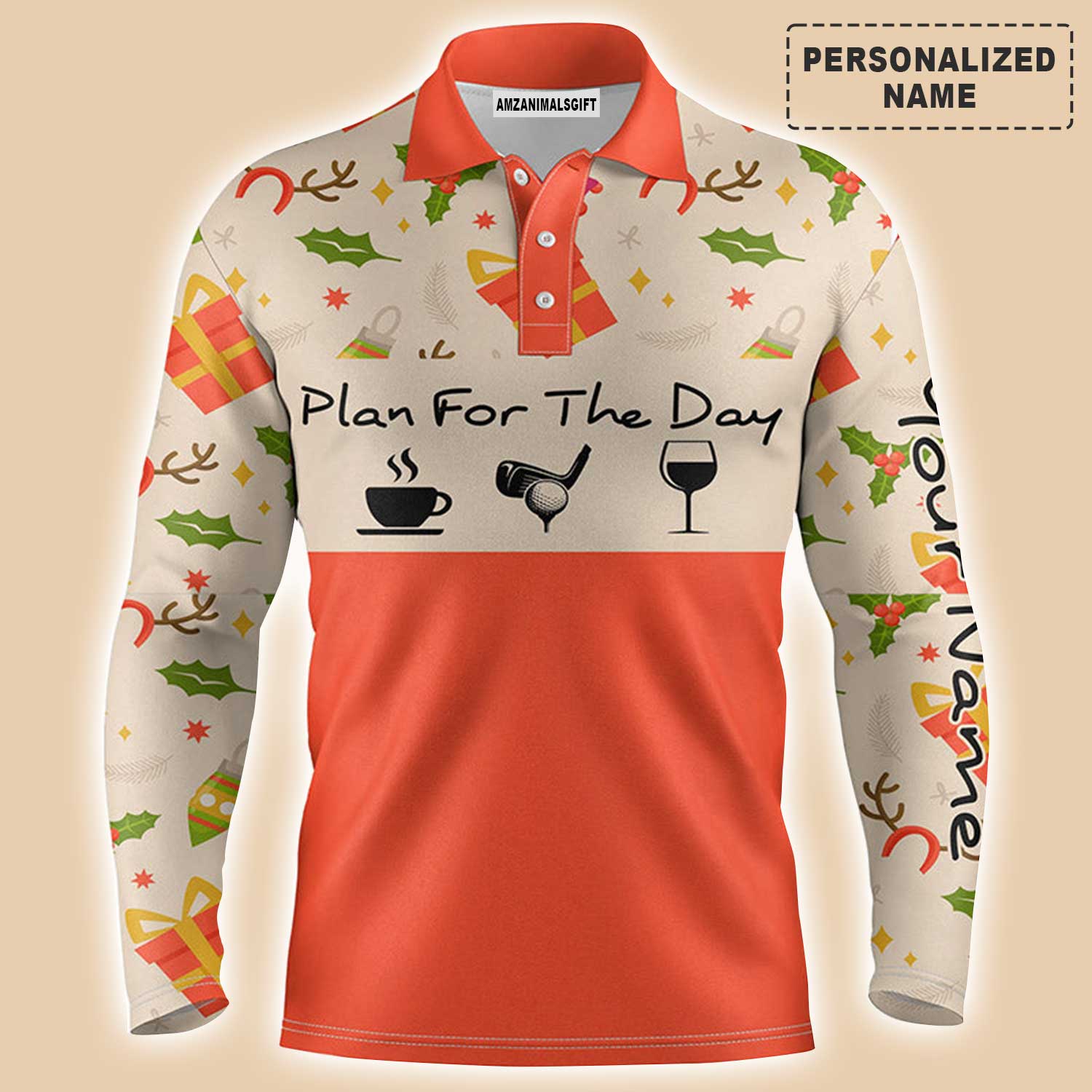 Custom Golf Men Polo Shirt - Funny Christmas Pattern Custom Name Apparel, Plan For The Day Coffee Golf Men Polo Shirt - Perfect Polo Shirt For Men - Image 2