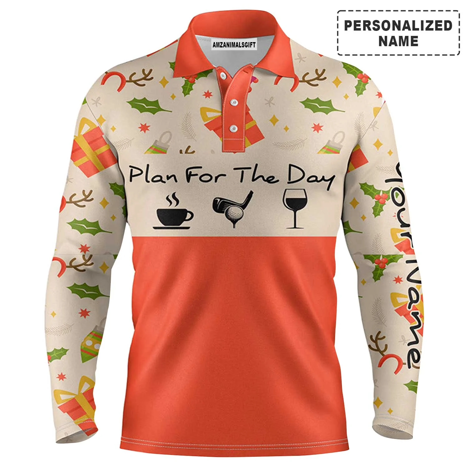 Custom Golf Men Polo Shirt - Funny Christmas Pattern Custom Name Apparel, Plan For The Day Coffee Golf Men Polo Shirt - Perfect Polo Shirt For Men - Image 3