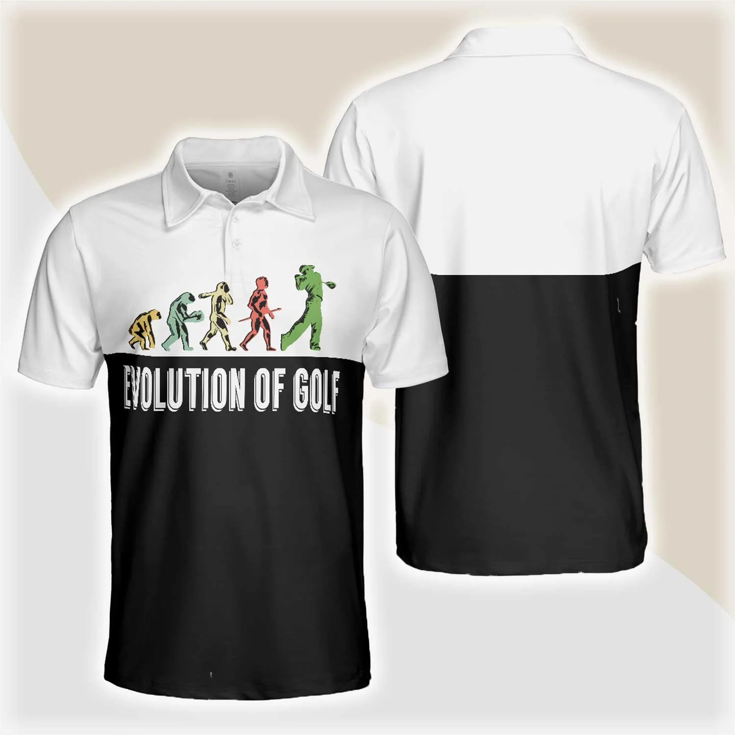 Custom Golf Men Polo Shirt - Golf Evolution Vintage Men Polo Shirt, Elegant Back And White Polo Shirt - Perfect Polo Shirt For Men, Golfers