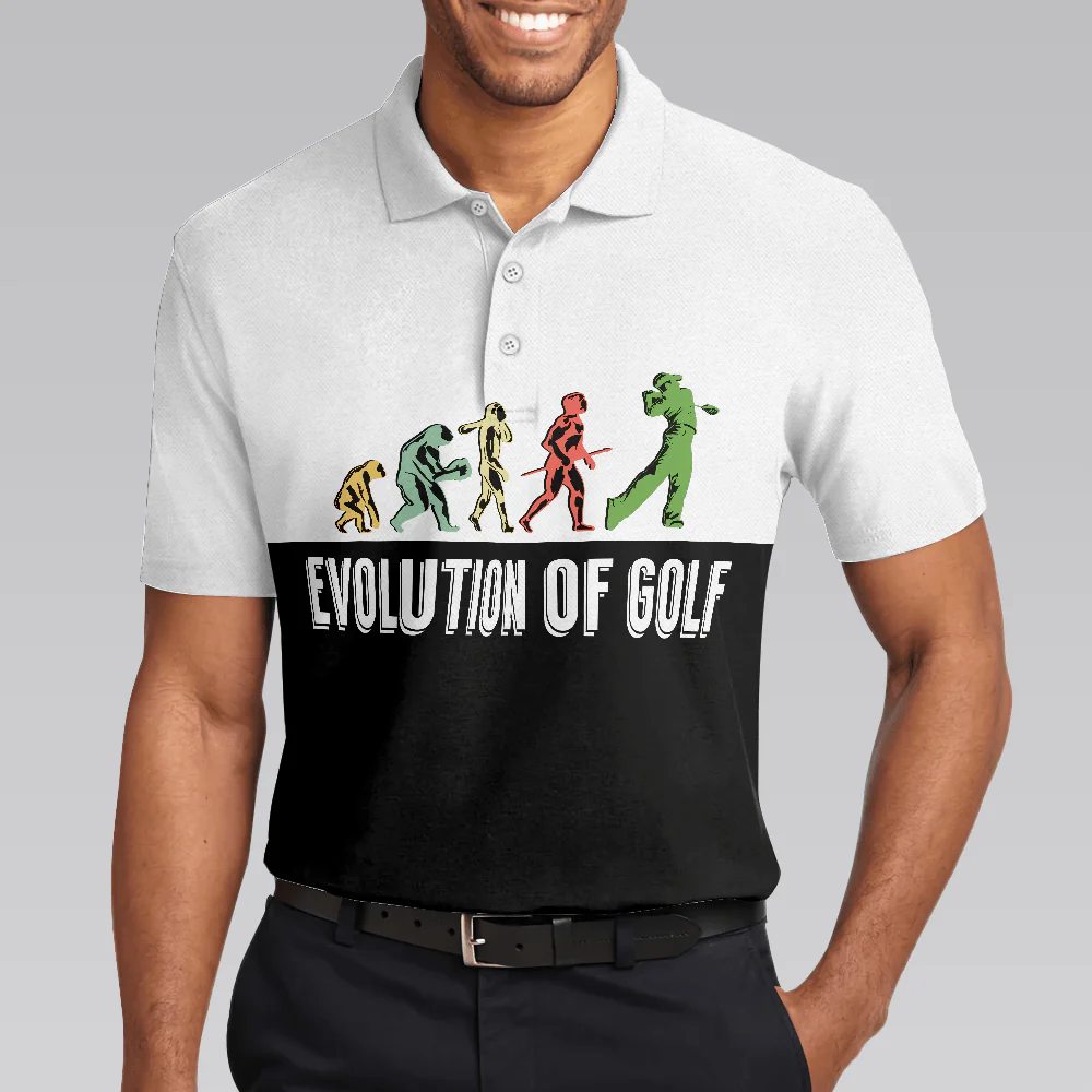 Custom Golf Men Polo Shirt - Golf Evolution Vintage Men Polo Shirt, Elegant Back And White Polo Shirt - Perfect Polo Shirt For Men, Golfers - Image 5
