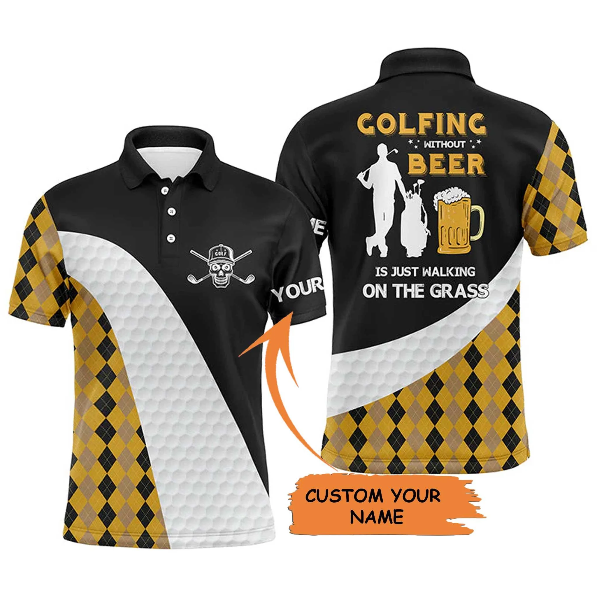 Custom Golf Men Polo Shirt - Golfing Without Beer Is Just Walking On The Grass Men Golf Polo Shirt - Perfect Polo Shirt For Men, Golfers