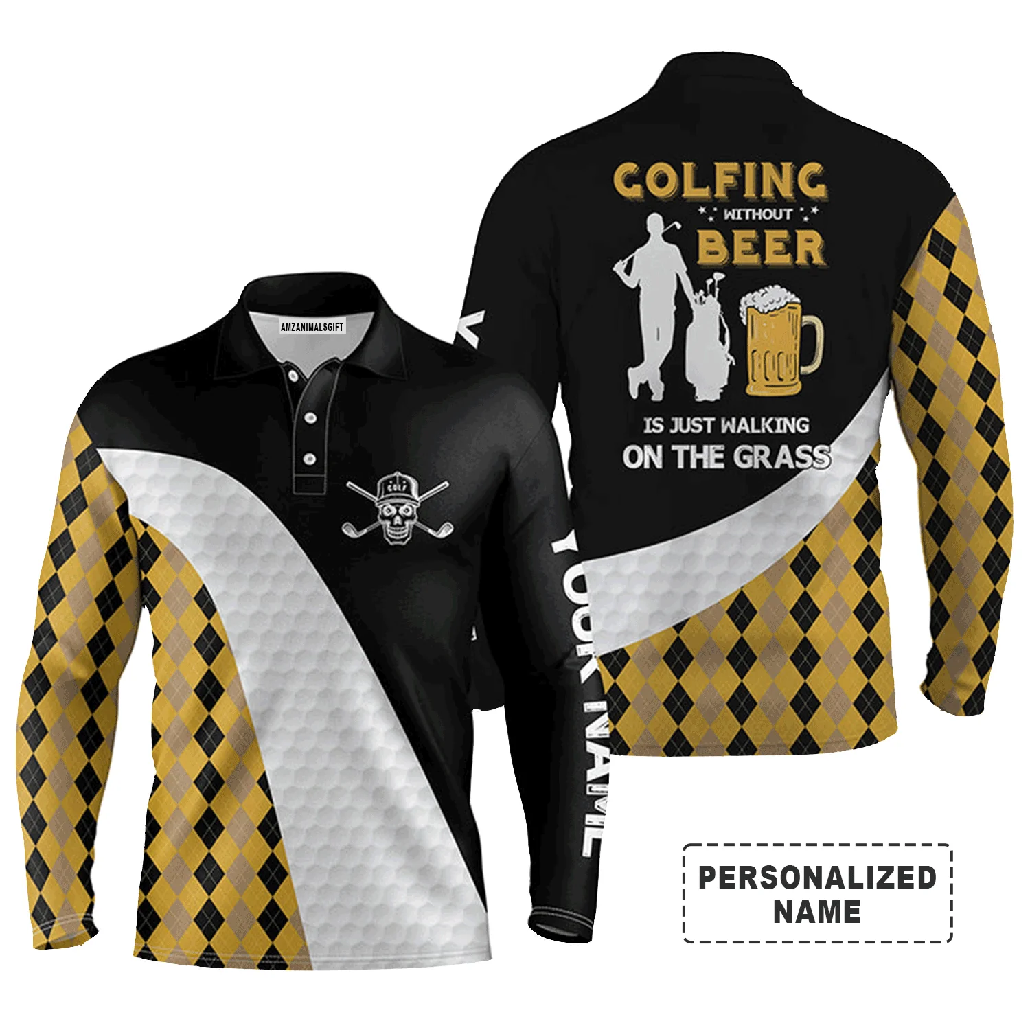 Custom Golf Men Polo Shirt - Golfing Without Beer Is Just Walking On The Grass Men Golf Polo Shirt - Perfect Polo Shirt For Men, Golfers - Image 3