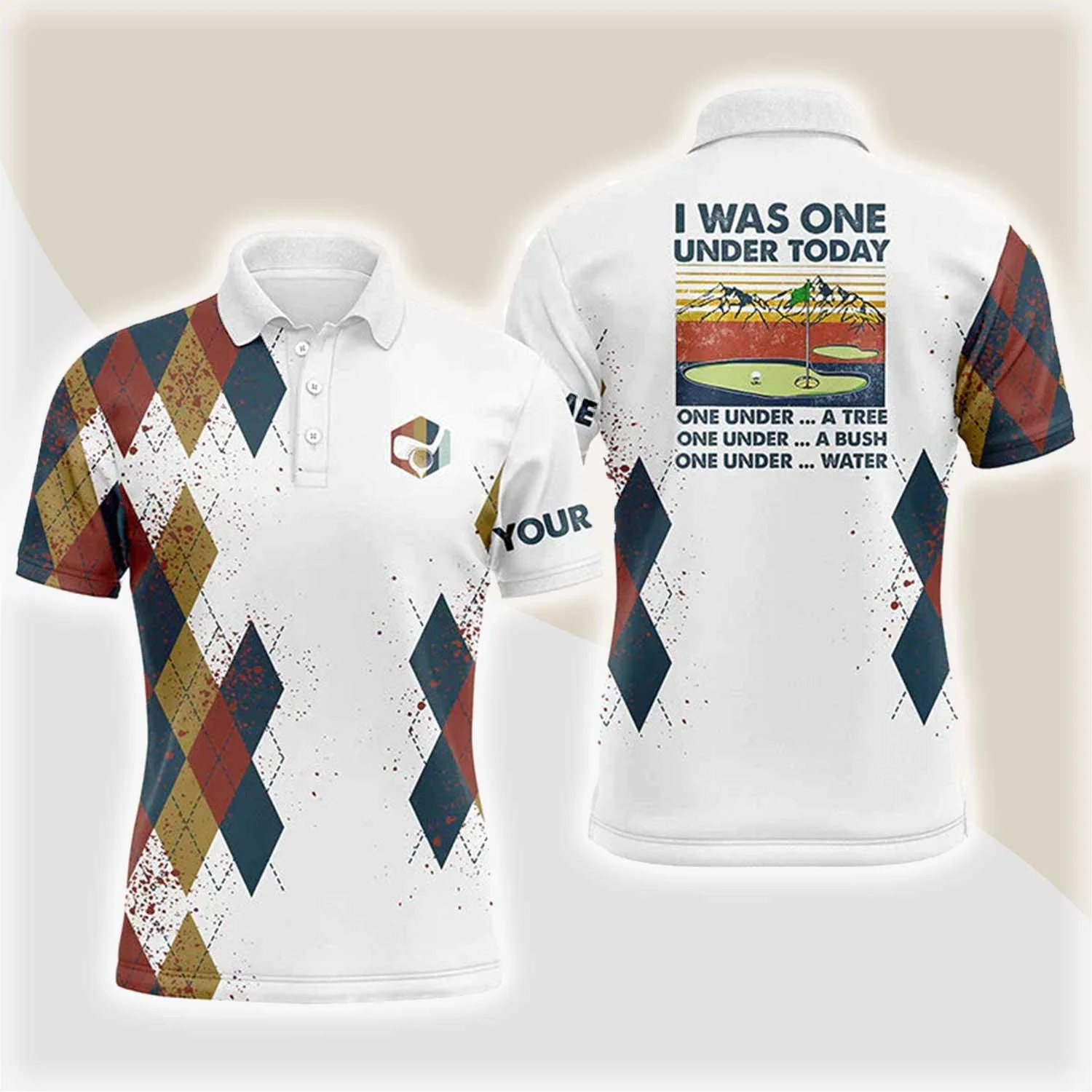 Custom Golf Men Polo Shirt - I Was One Under Today One Under A Tree Bush and Water Golf Men Polo Shirt - Perfect Polo Shirt For Men, Golfers
