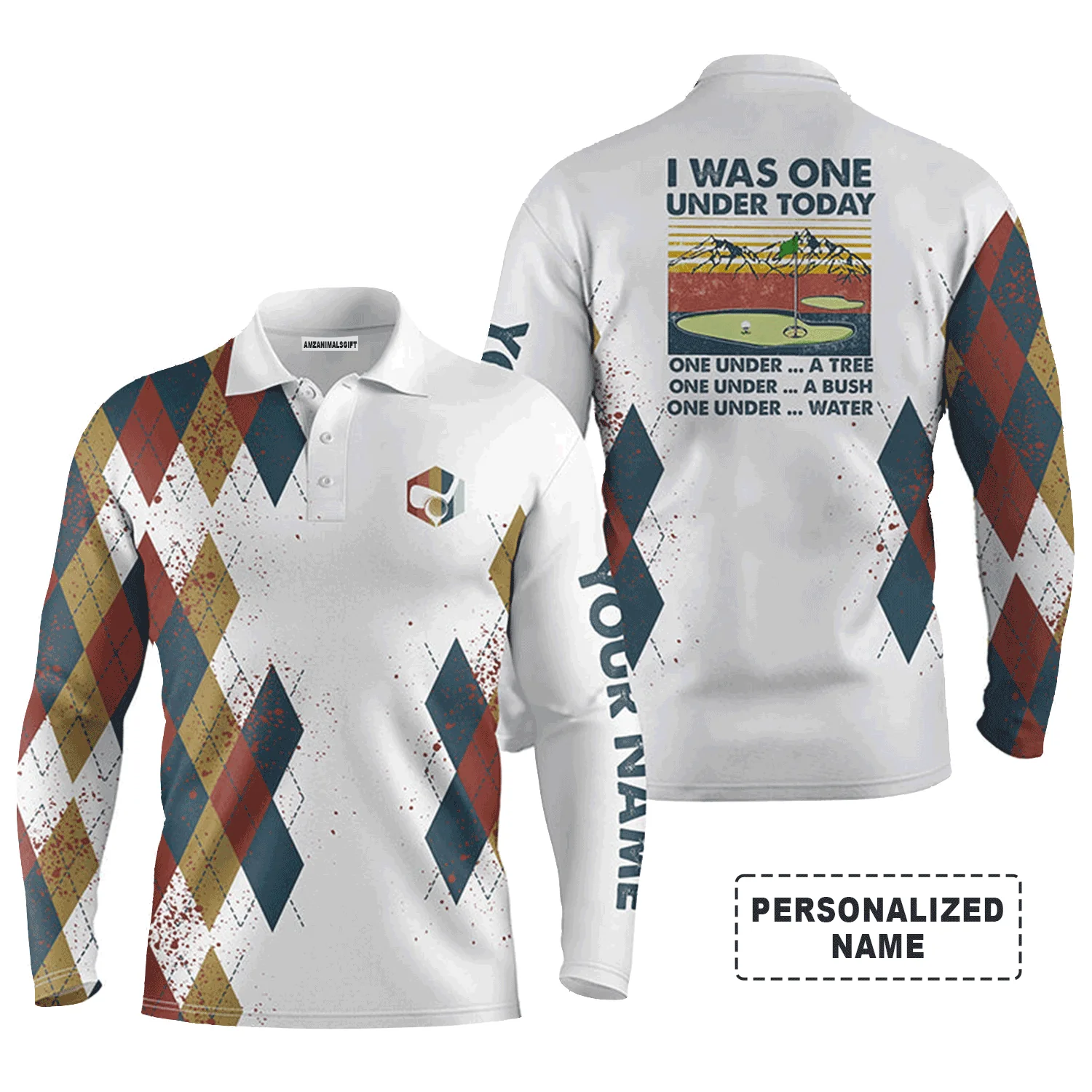 Custom Golf Men Polo Shirt - I Was One Under Today One Under A Tree Bush and Water Golf Men Polo Shirt - Perfect Polo Shirt For Men, Golfers - Image 3