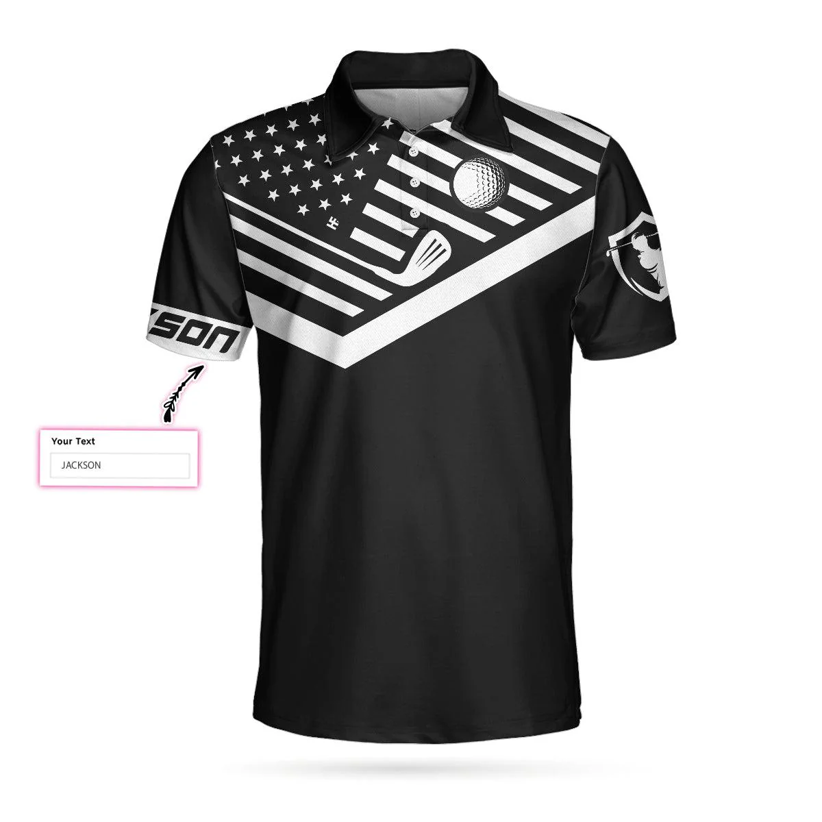 Custom Golf Men Polo Shirts - Your Hole Is My Goal Custom Name Polo Shirt, Personalized Black American Flag Golf Shirt - Perfect Gift For Men, Golfers - Image 3