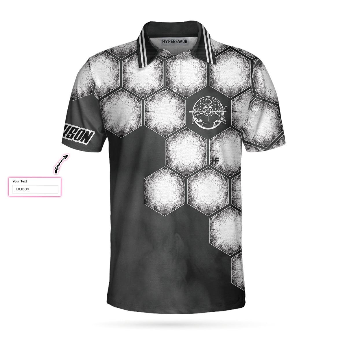 Custom Golf Men Polo Shirts - Your Hole Is My Goal Golf Ball Custom Name Polo Shirt, Black And White Personalized Golf Shirt - Perfect Gift For Men - Image 3