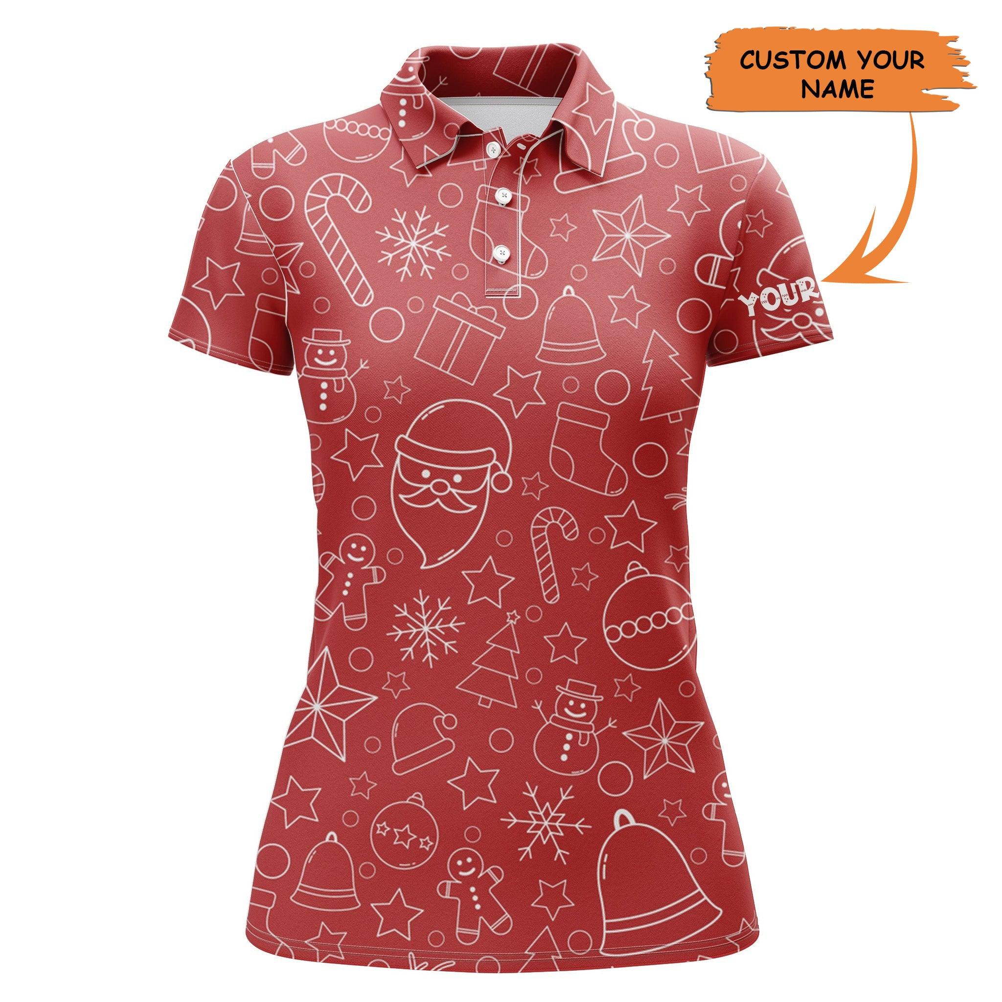 Custom Golf Women Polo Shirt - Women Golf Polo Shirt Custom Name Beautiful Red Xmas Pattern, Christmas Gifts - Perfect Polo Shirt For Women