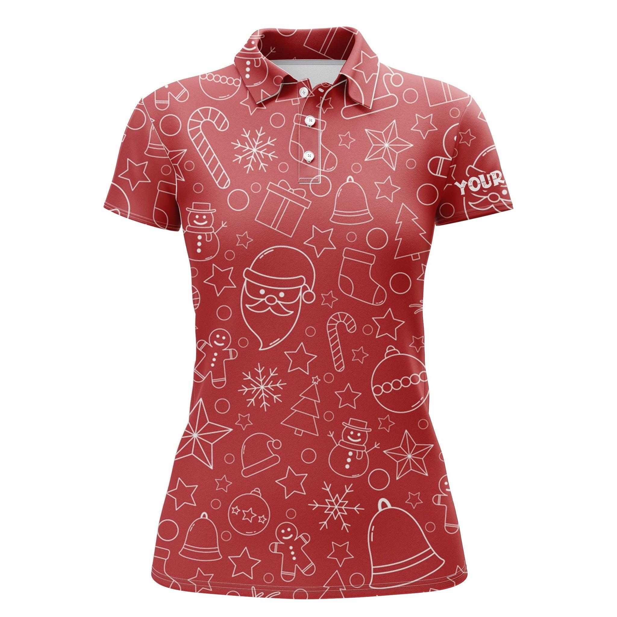 Custom Golf Women Polo Shirt - Women Golf Polo Shirt Custom Name Beautiful Red Xmas Pattern, Christmas Gifts - Perfect Polo Shirt For Women - Image 2