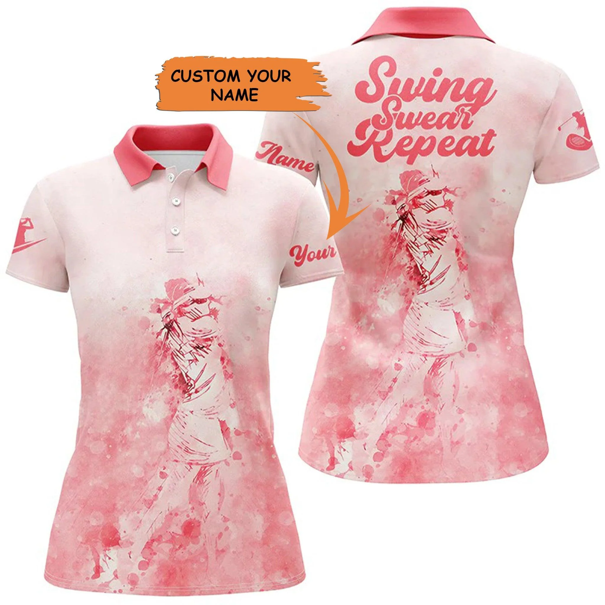 Custom Golf Women Polo Shirt - Women Golf Polo Shirt Custom Name Swing Swear Repeat Golf Shirt - Perfect Polo Shirt For Women