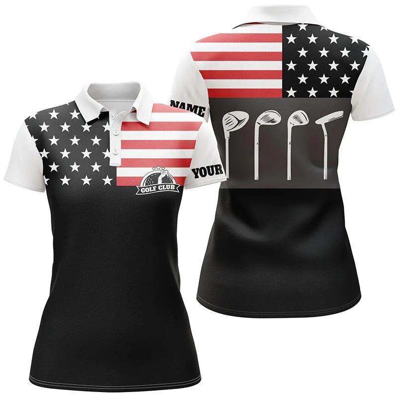 Custom Golf Women Polo Shirt - Women Golf Polo Shirt Golf Club American Flag Patriot Golf Custom Name Black Golf Shirt - Perfect Polo Shirt For Women - Image 2