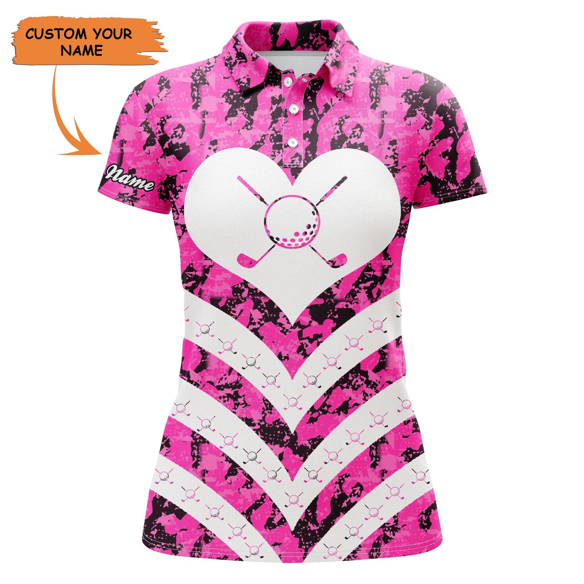 Custom Golf Women Polo Shirt - Women Golf Polo Shirt I Love Golf Pink Camo Custom Name Golf Gifts For Women - Perfect Polo Shirt For Women, Golf Lover