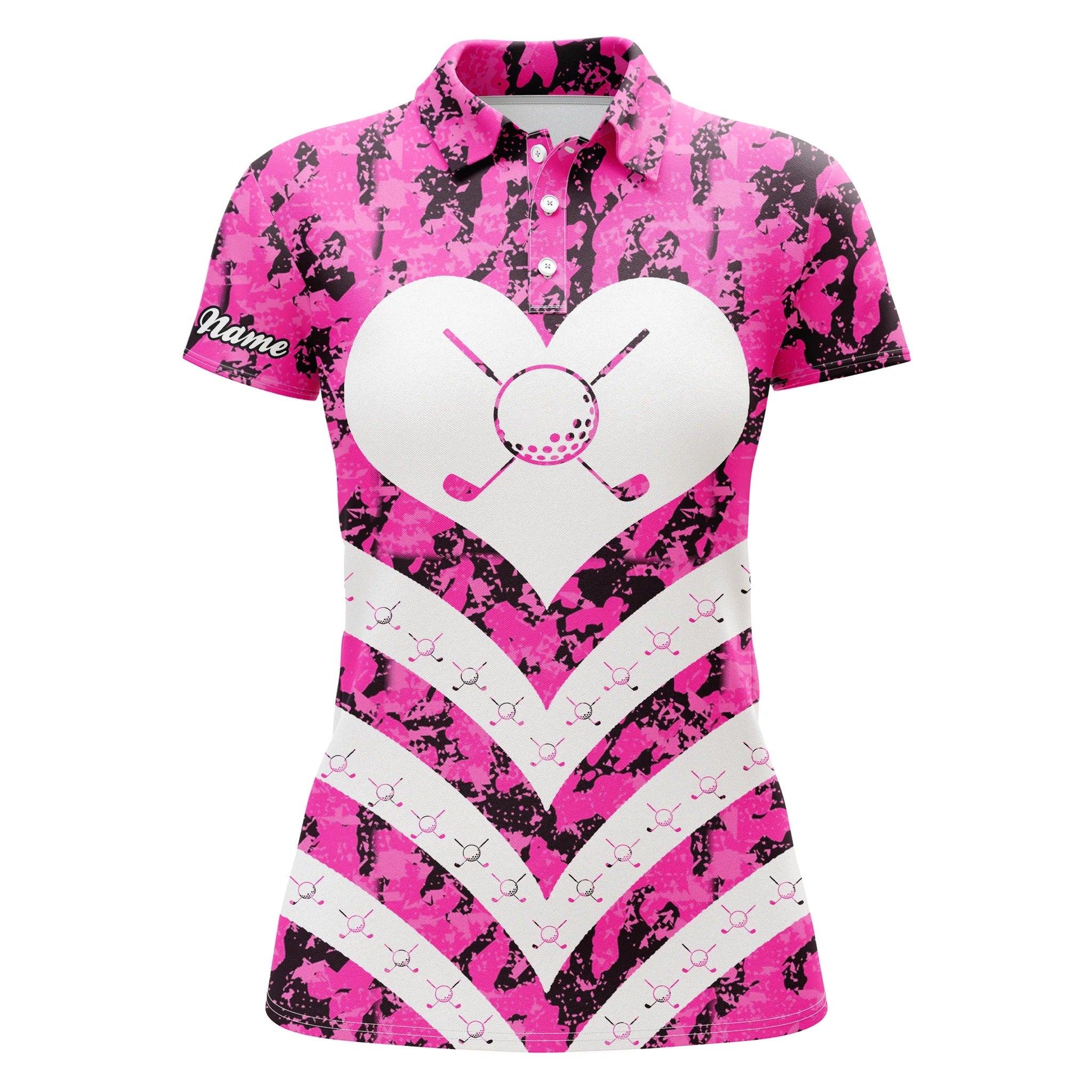 Custom Golf Women Polo Shirt - Women Golf Polo Shirt I Love Golf Pink Camo Custom Name Golf Gifts For Women - Perfect Polo Shirt For Women, Golf Lover - Image 2