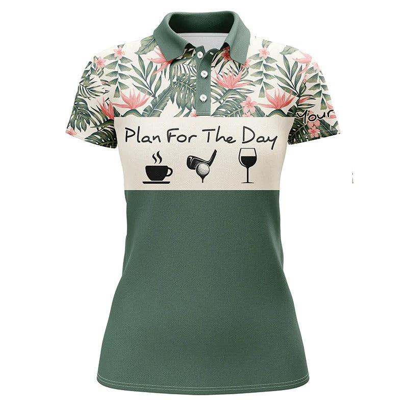 Custom Golf Women Polo Shirt - Women Golf Polo Shirt Plan For The Day Coffee Golf Wine Custom Name - Perfect Polo Shirt For Women - Image 2