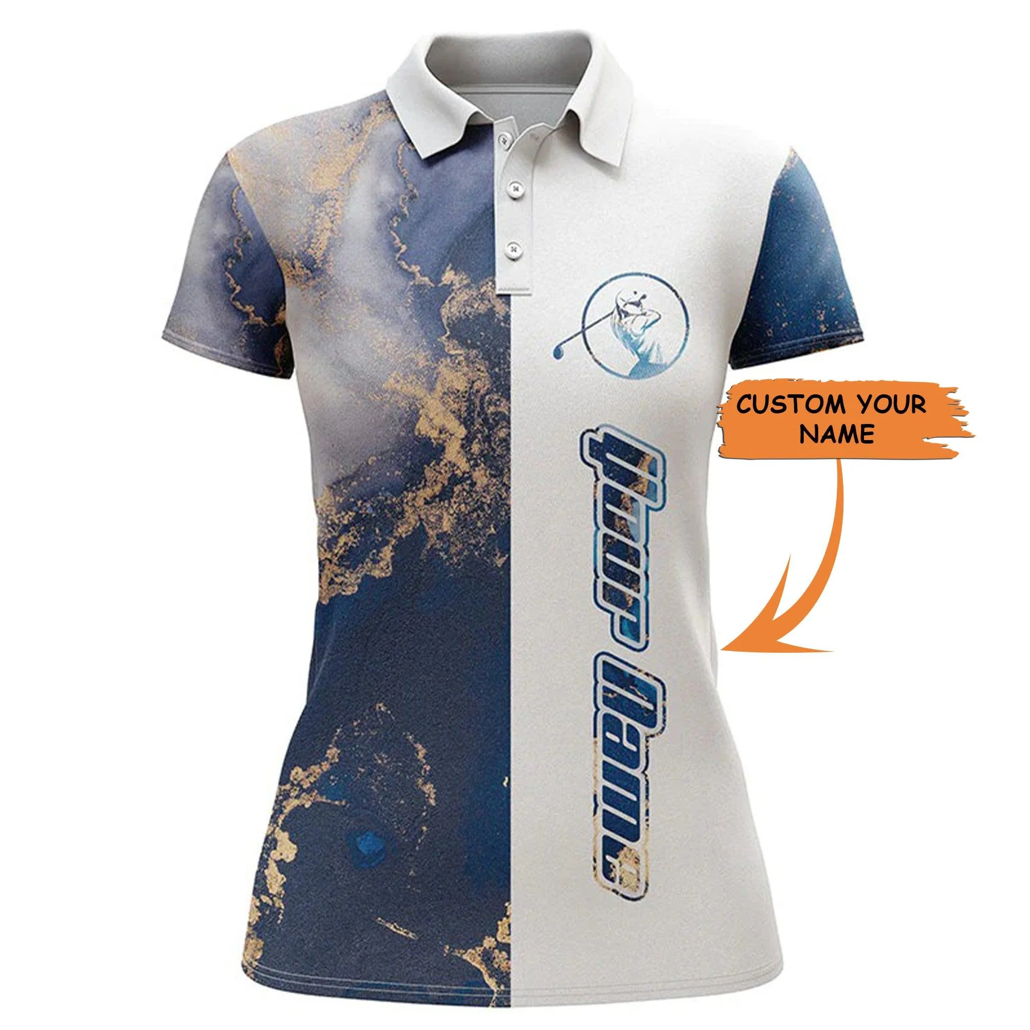 Custom Golf Womens Polo Shirt - Womens Golf Polo Shirt Blue Pattern Custom Name Blue White Golf Shirt, Golfer Gifts - Perfect Polo Shirt For Womens, Golf Lover