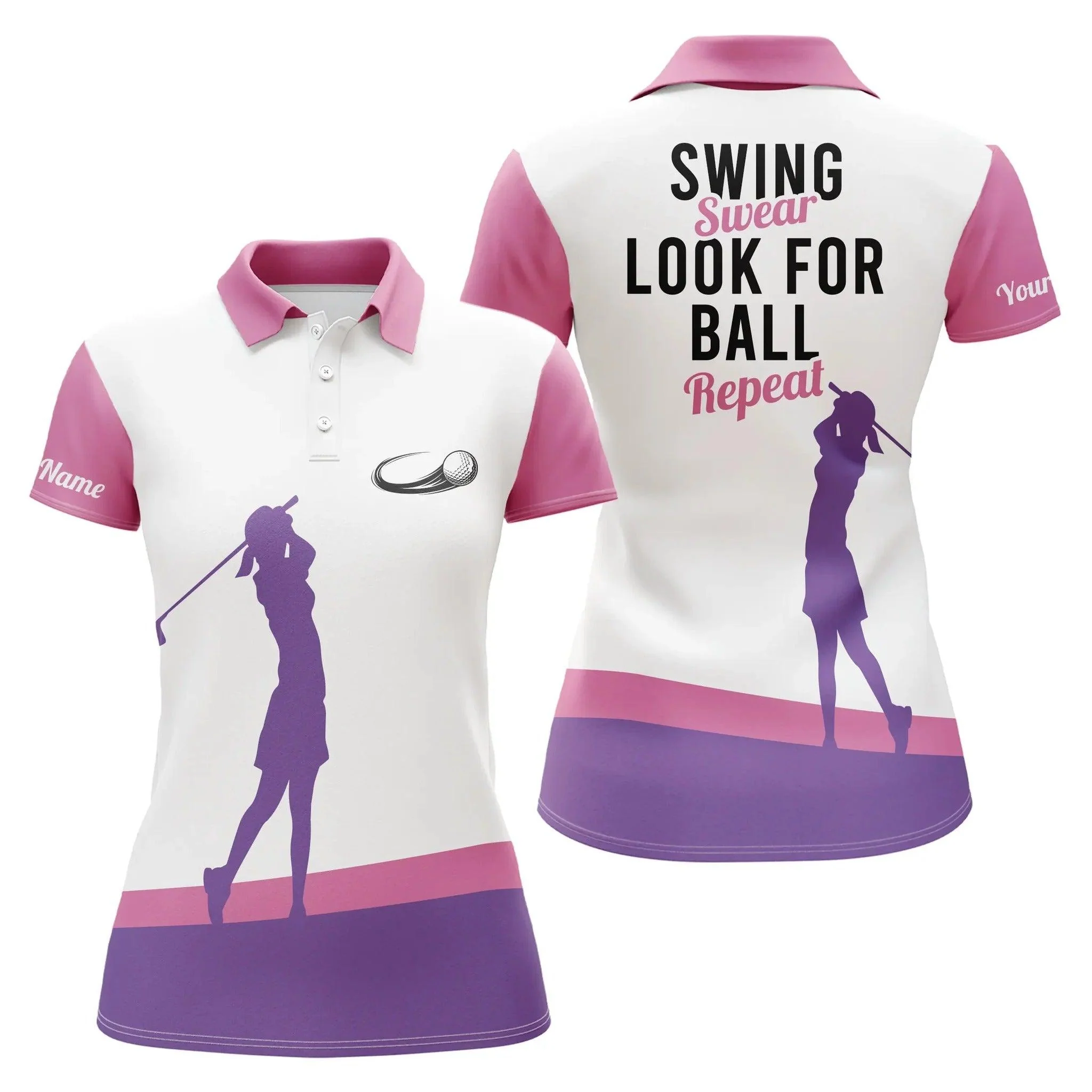 Custom Golf Womens Polo Shirt - Womens Golf Polo Shirt Swing Swear Look For Ball Repeat Pink Golf Shirts Custom Name Shirt - Perfect Polo Shirt For Womens - Image 2