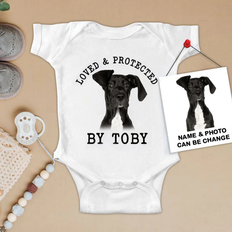 Custom Great Dane Baby Onesies, Loved & Protected By Custom Dog Newborn Onesies, Personalized Onesies - Perfect Gift For Baby, Baby Gift Onesie - Image 2
