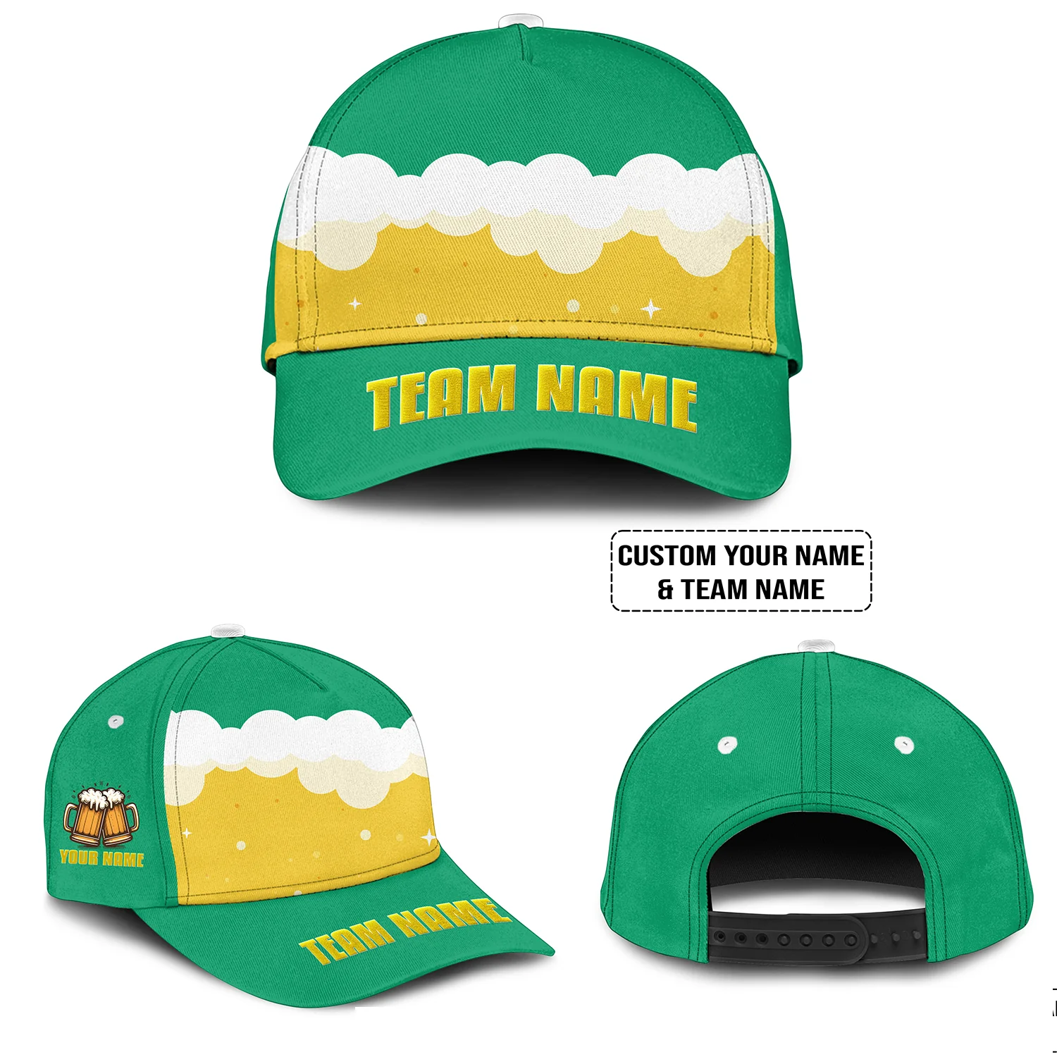 Custom Green White Yellow Beer Pattern Design Oktoberfest Beer Festival Performance Baseball Jersey - Image 6