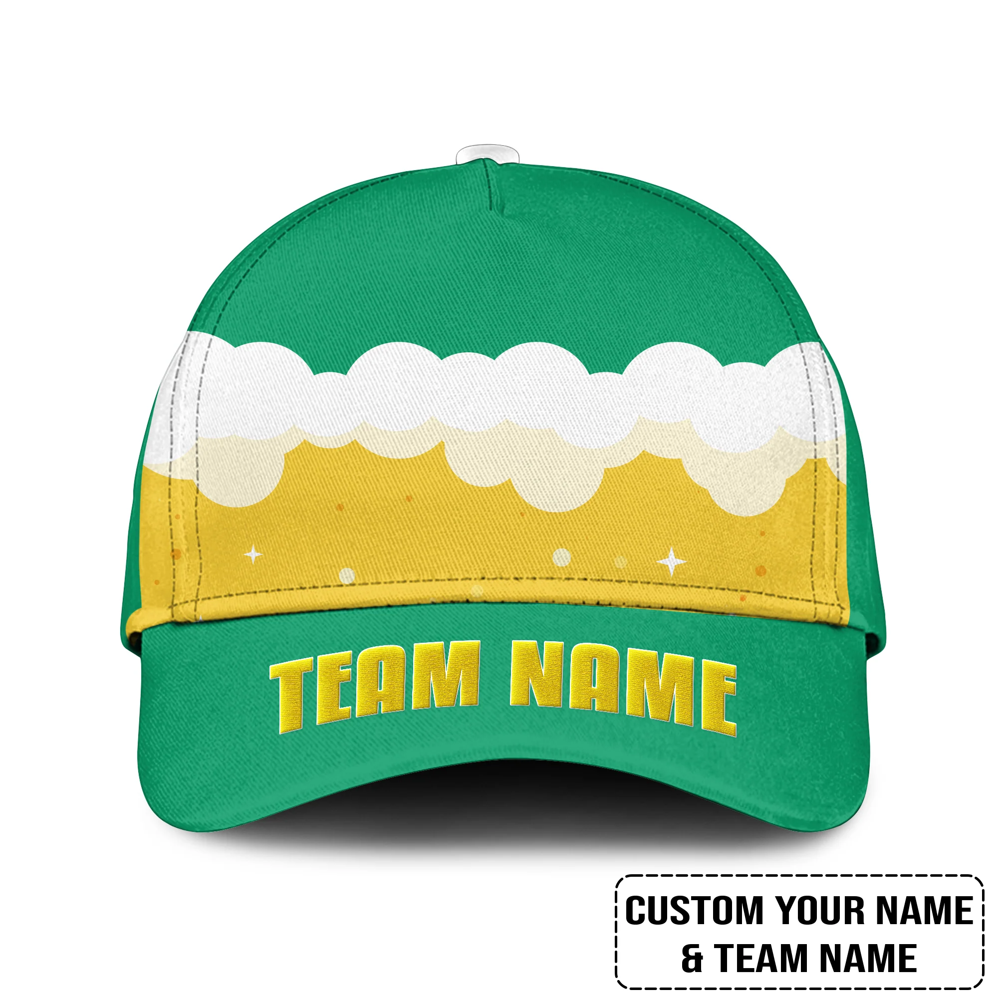 Custom Green White Yellow Beer Pattern Design Oktoberfest Beer Festival Performance Embroidered Cap - Image 2