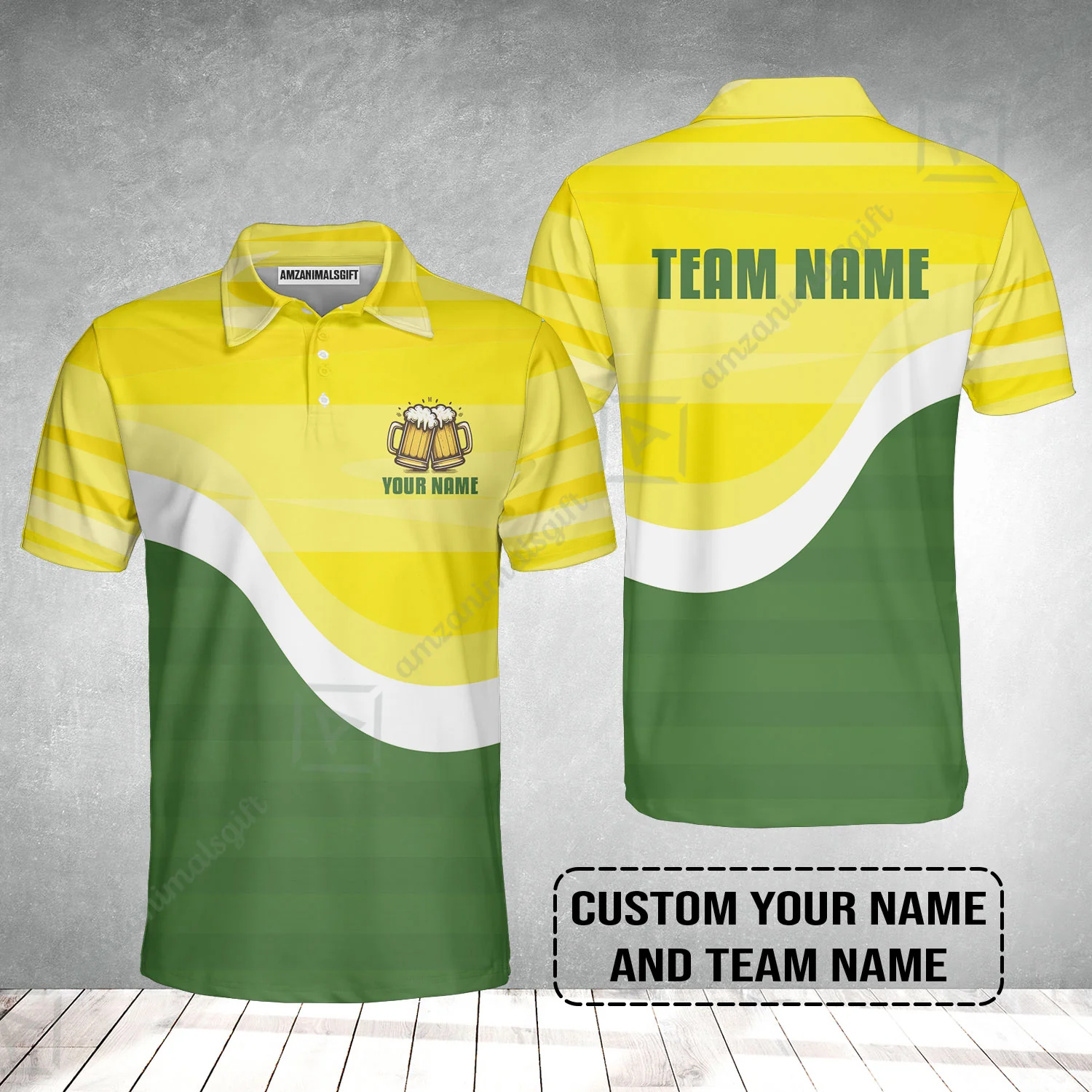 Custom Green Yellow Beer Pattern Design Oktoberfest Beer Festival Performance Polo Shirt - Image 2