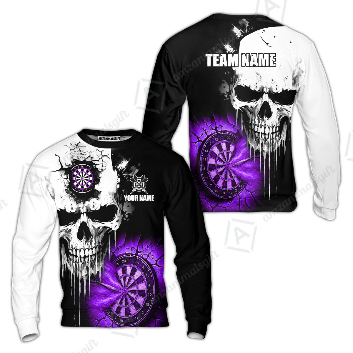 Custom Grunge Skull Crack Wall Darts Team Sweatshirt, Customized Name Team Name Darts Polo Team Jerseys Uniform - Image 2