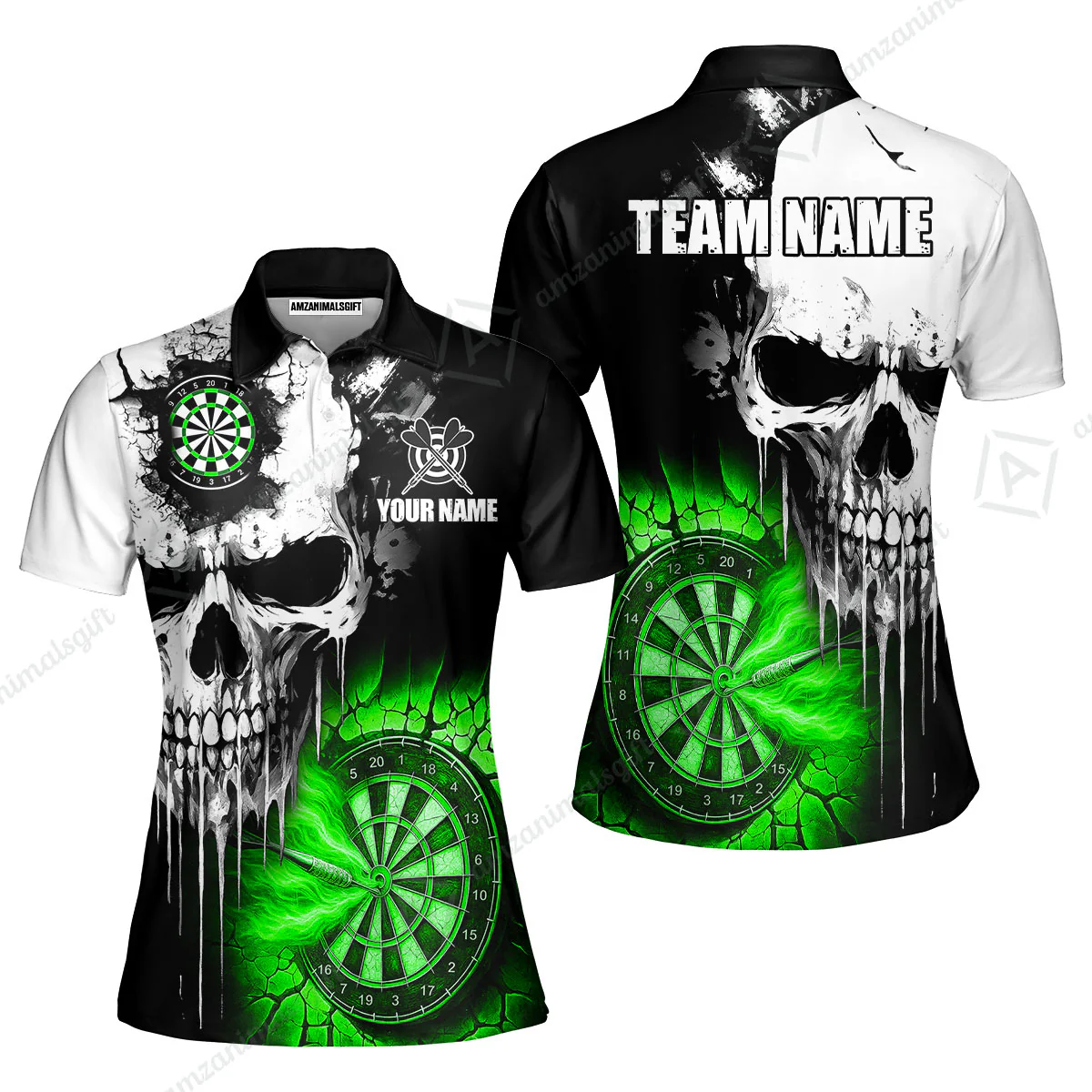 Custom Grunge Skull Crack Wall Darts Team Women Polo Shirts, Customized Name Team Name Darts Polo Team Jerseys Uniform - Image 2