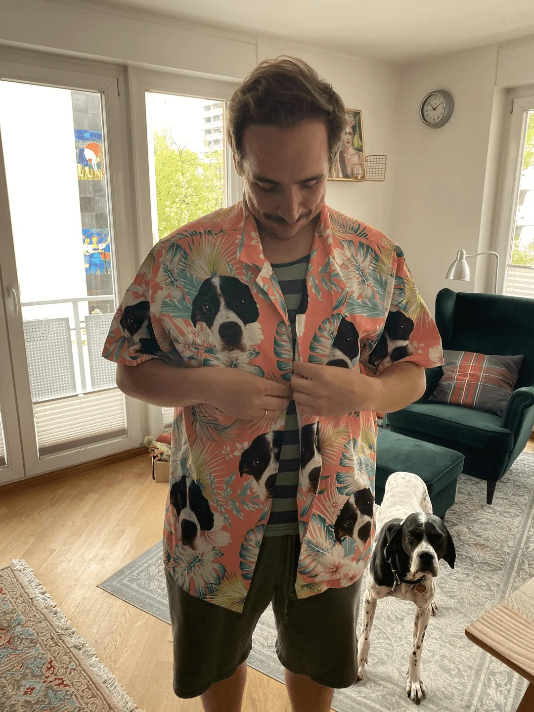 Custom Hawaiian Shirt With Dog Face - Leaves & Flowers Pattern Carrot Color Aloha Shirt - Personalized Hawaiian Shirt For Men & Women, Dog Lovers - Image 5