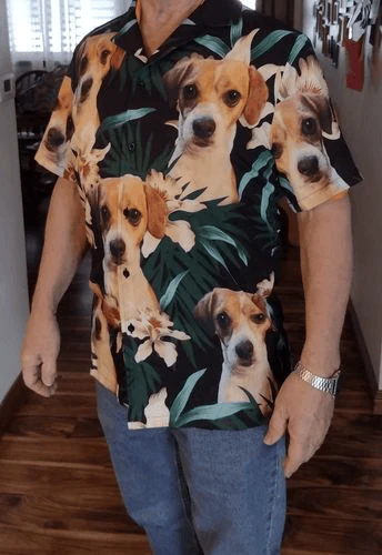 Custom Hawaiian Shirt With Pet Face - Leaves & Flowers Pattern Dark Green Color Aloha Shirt - Personalized Hawaiian Shirt For Men & Women, Pet Lovers - Image 15