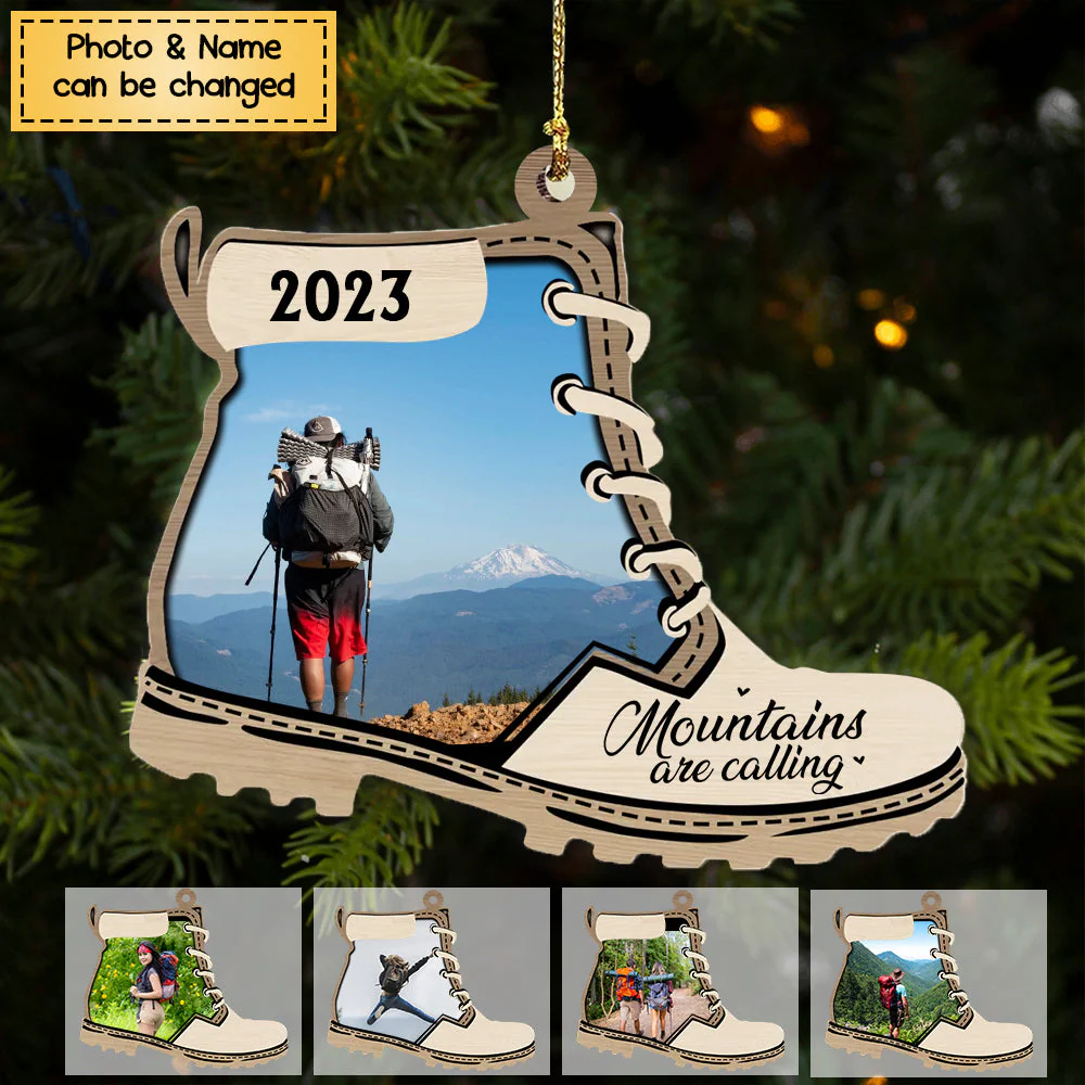 Custom Hiking, Camping Wooden Ornament, Mountains Are Calling Wooden Ornament - Perfect Gift For Hiking Lovers, Christmas, New Year