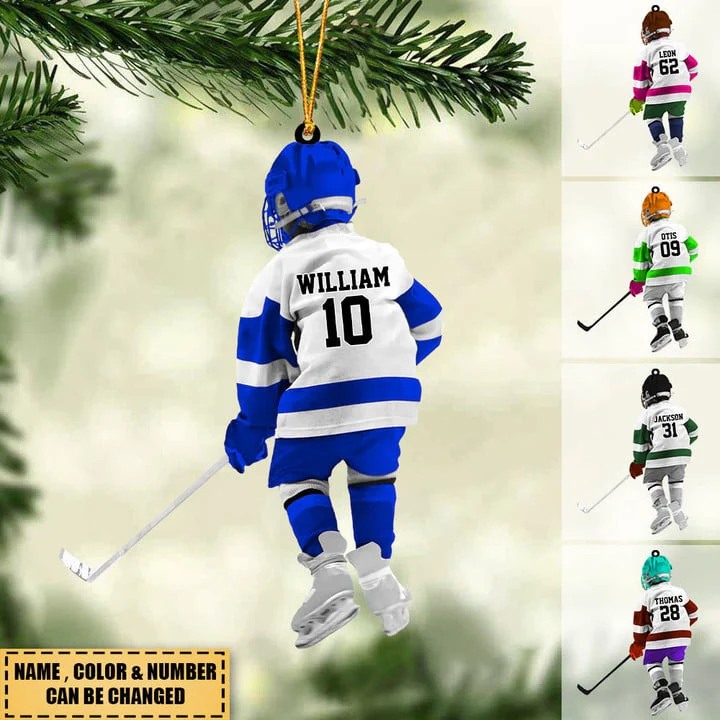 Custom Hockey Acrylic Christmas Ornament, Personalized Hockey Kid Acrylic Ornament For Hockey Lover, Christmas, New Year - Image 2