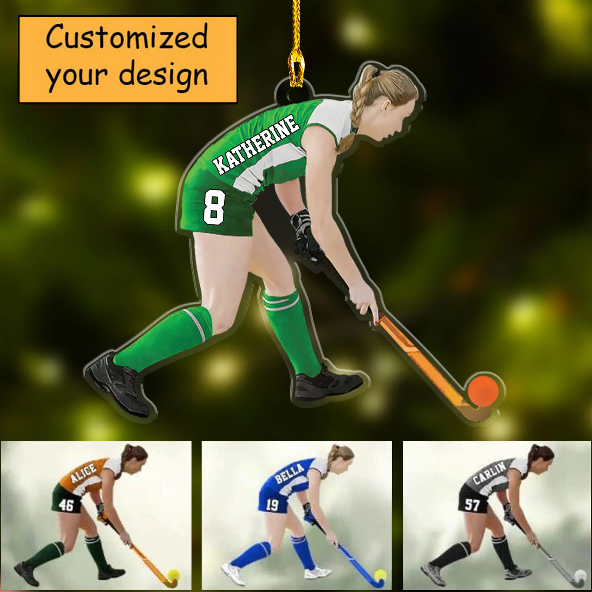 Custom Hockey Acrylic Christmas Ornament, Personalized Woman, Girl, Female Field Hockey Acrylic Ornament For Hockey Lover, Christmas, New Year - Image 2