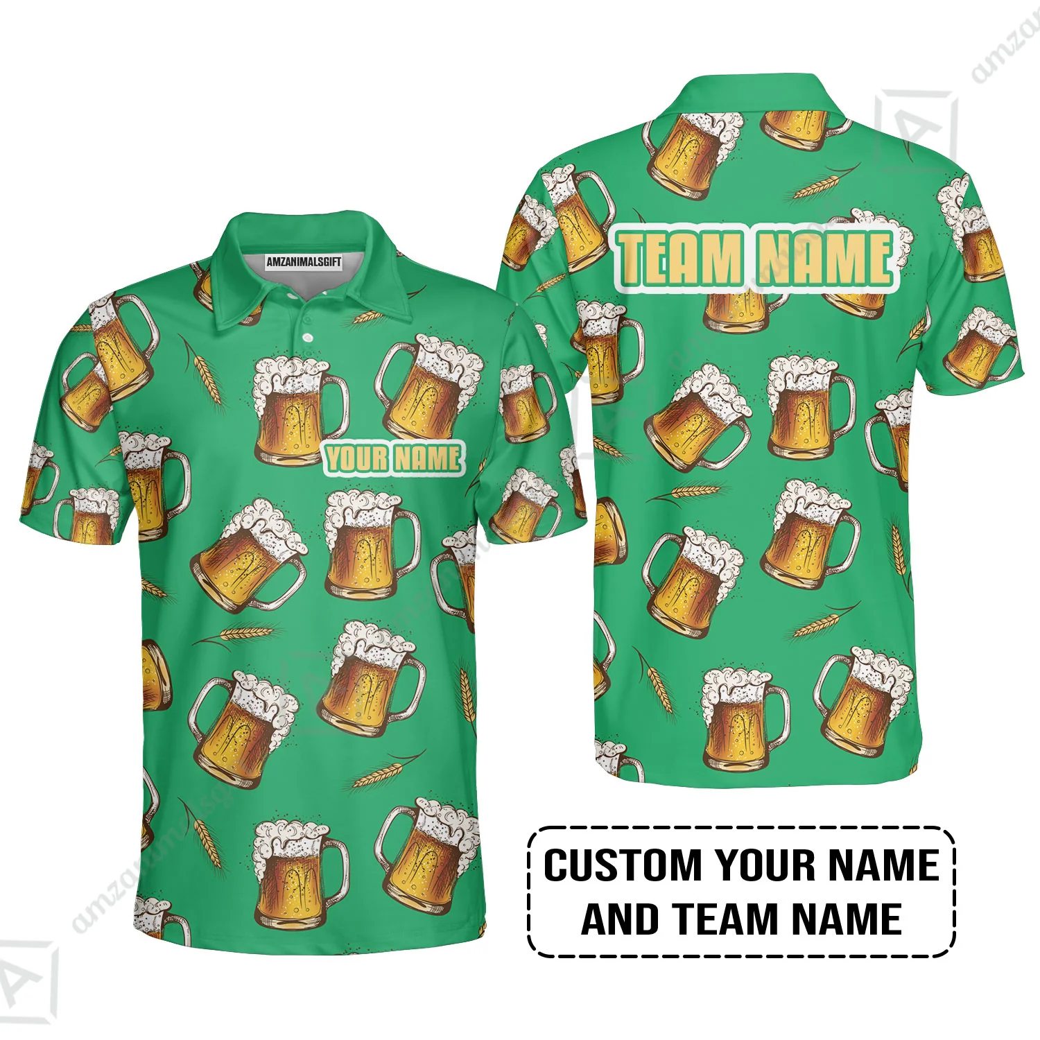 Custom Irish Green Beer Pattern Design Oktoberfest Beer Festival Performance T-Shirt - Image 4