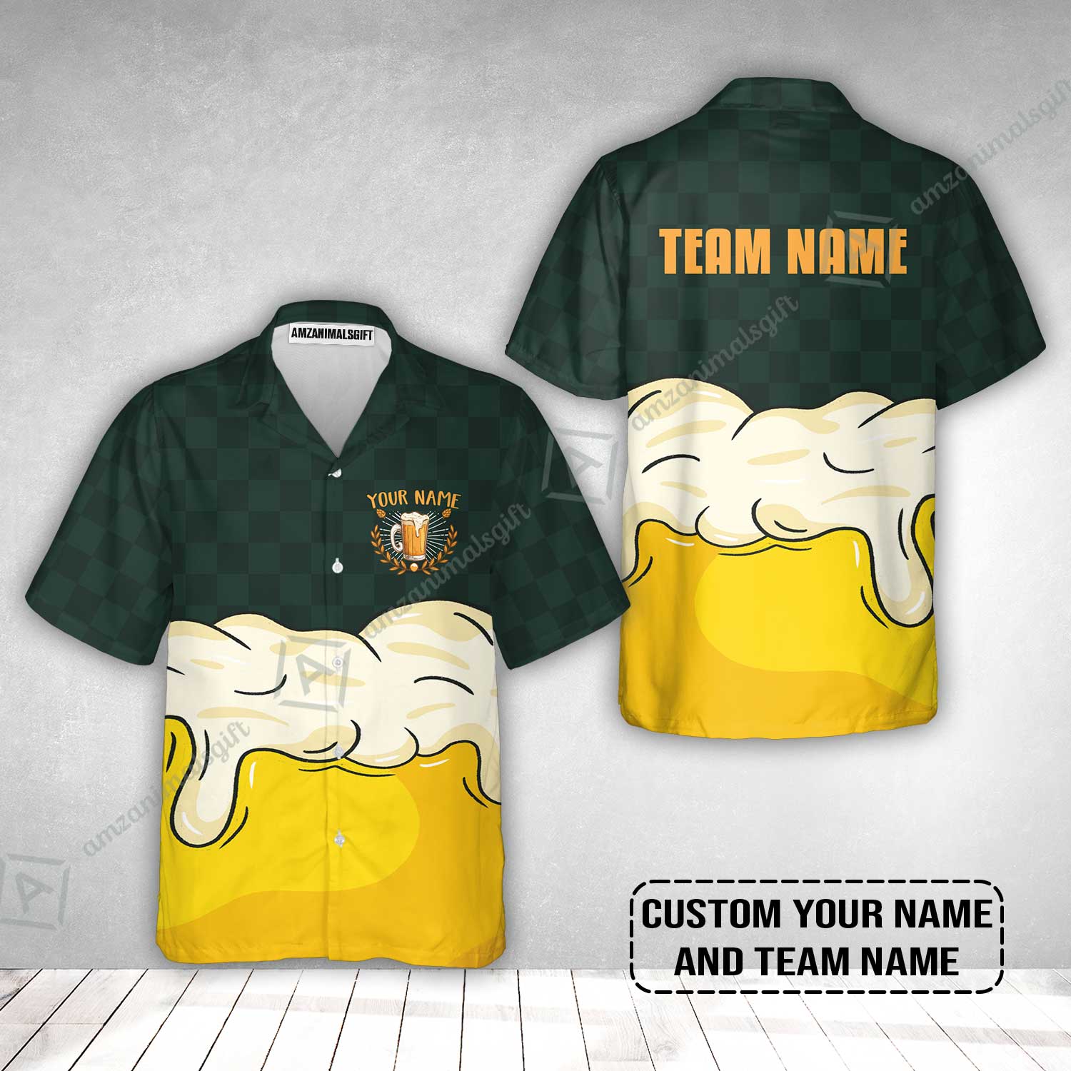 Custom Irish Green Yellow Beer Pattern Design Oktoberfest Beer Festival Performance Hawaiian Shirt - Image 2