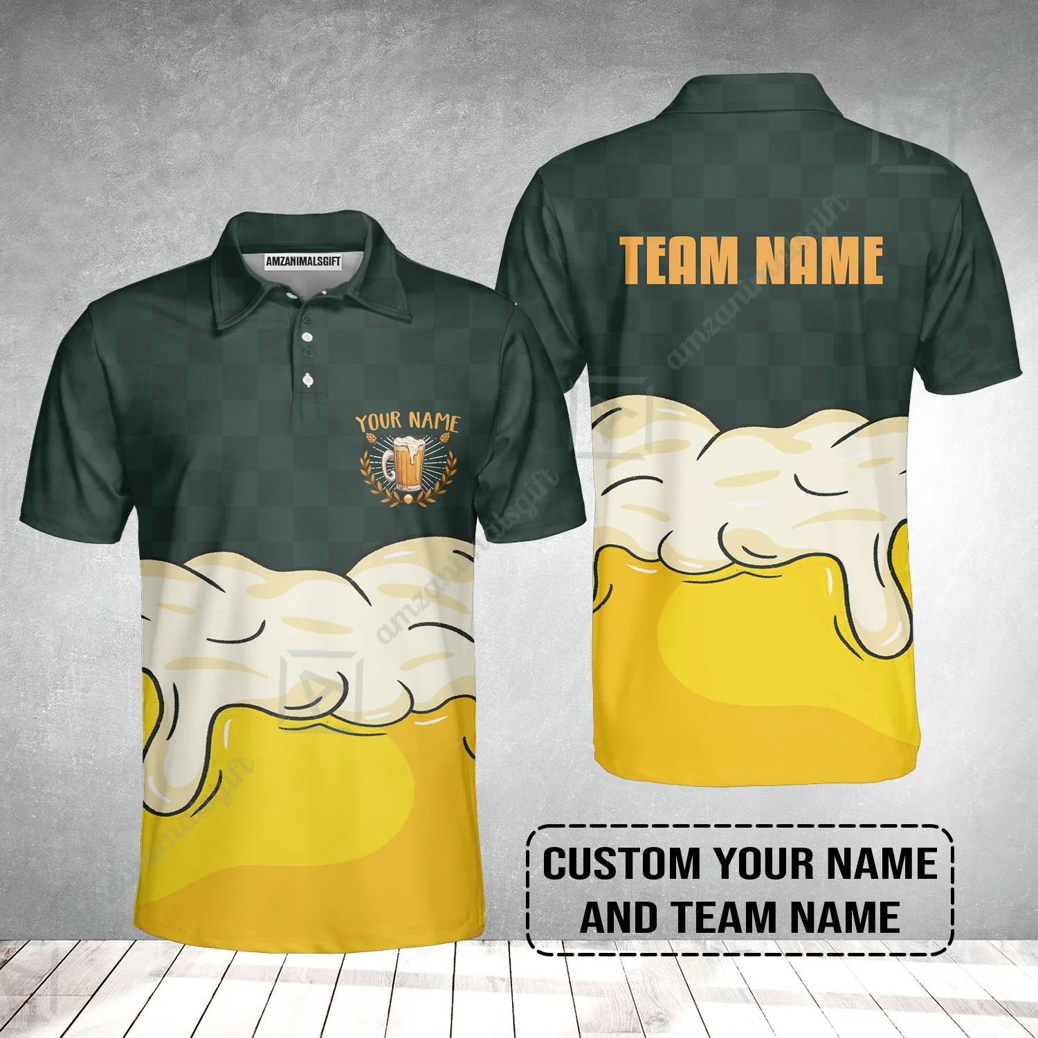 Custom Irish Green Yellow Beer Pattern Design Oktoberfest Beer Festival Performance Polo Shirt - Image 2