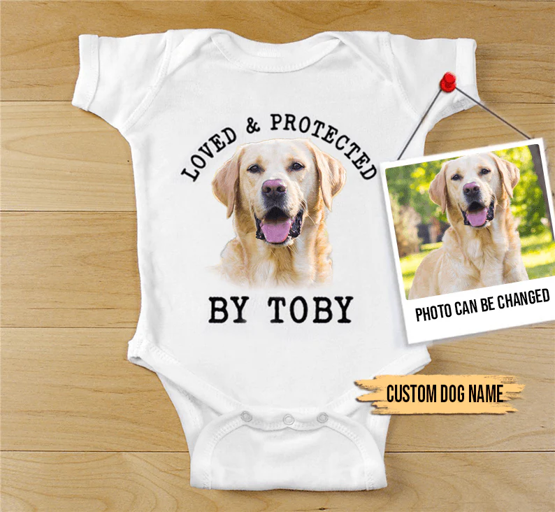 Custom Labrador Retriever Baby Onesies, Loved & Protected By Custom Dog Newborn Onesies, Personalized Onesies - Perfect Gift For Baby, Baby Gift Onesie