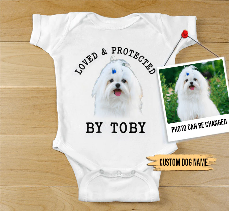 Custom Maltese Baby Onesies, Loved & Protected By Custom Dog Newborn Onesies, Personalized Onesies - Perfect Gift For Baby, Baby Gift Onesie