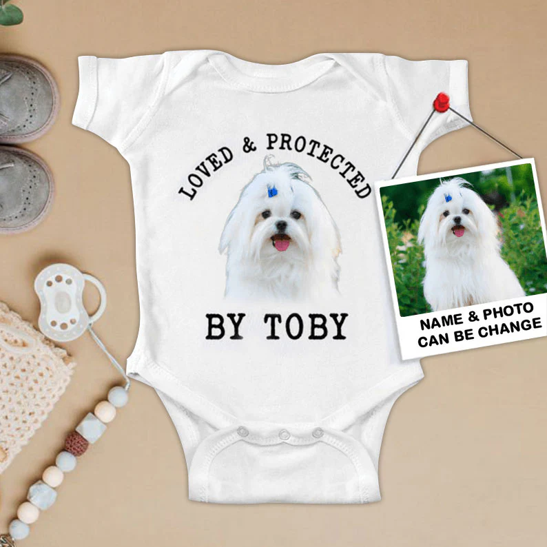 Custom Maltese Baby Onesies, Loved & Protected By Custom Dog Newborn Onesies, Personalized Onesies - Perfect Gift For Baby, Baby Gift Onesie - Image 2