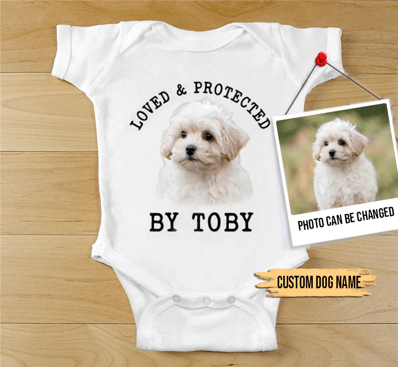 Custom Maltipoo Baby Onesies, Loved & Protected By Custom Dog Newborn Onesies, Personalized Onesies - Perfect Gift For Baby, Baby Gift Onesie