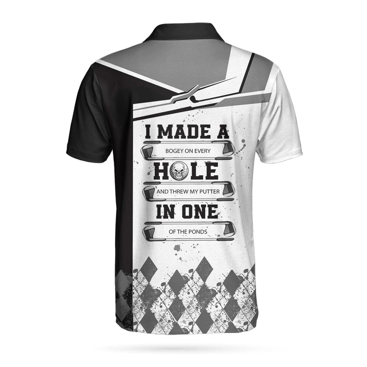 Custom Men Golf Polo Shirt - Personalized Golf Gift, I Made A Hole In One Golf Custom Polo Shirt, Black And White Argyle Pattern Polo Shirt For Men, Golfers - Image 2