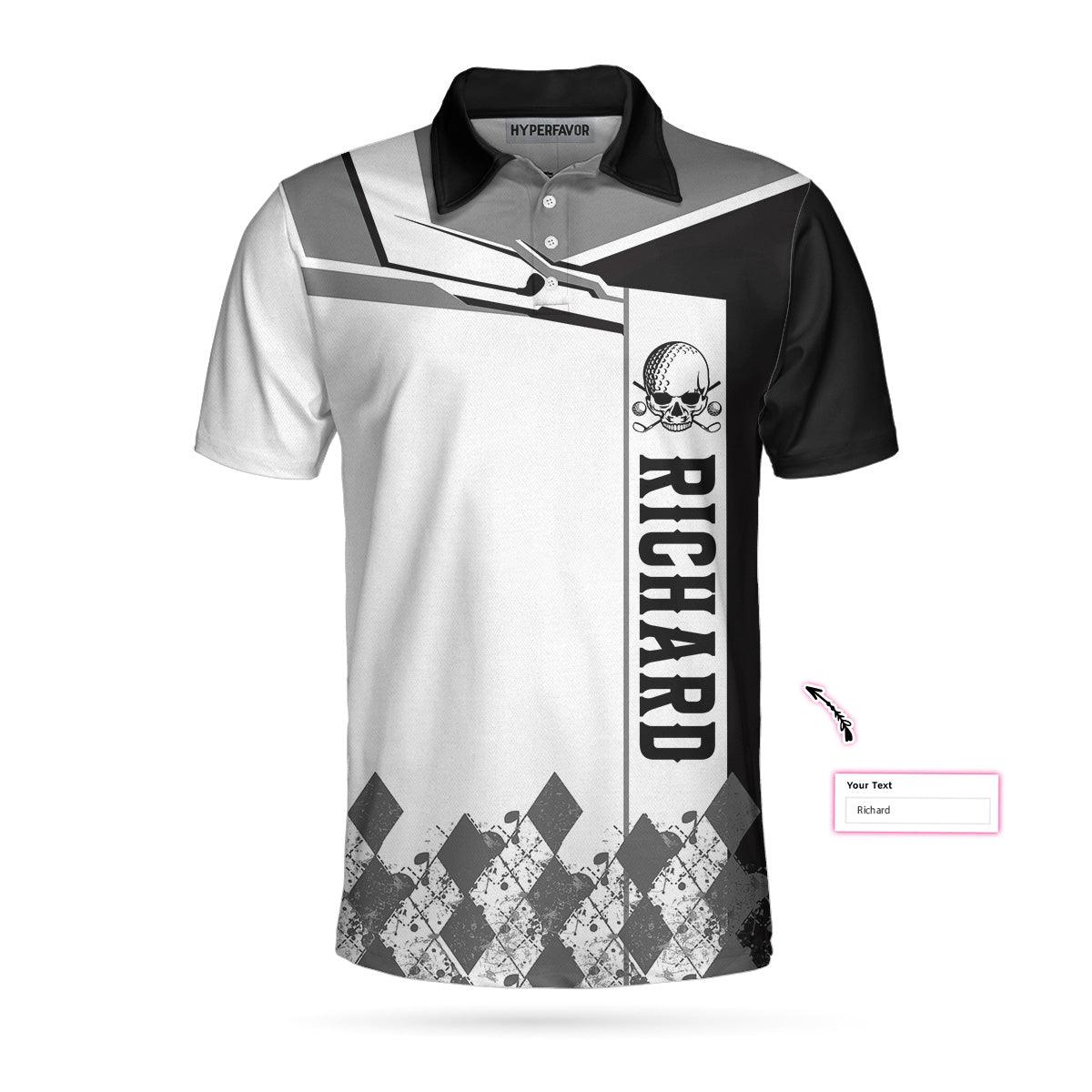 Custom Men Golf Polo Shirt - Personalized Golf Gift, I Made A Hole In One Golf Custom Polo Shirt, Black And White Argyle Pattern Polo Shirt For Men, Golfers - Image 3