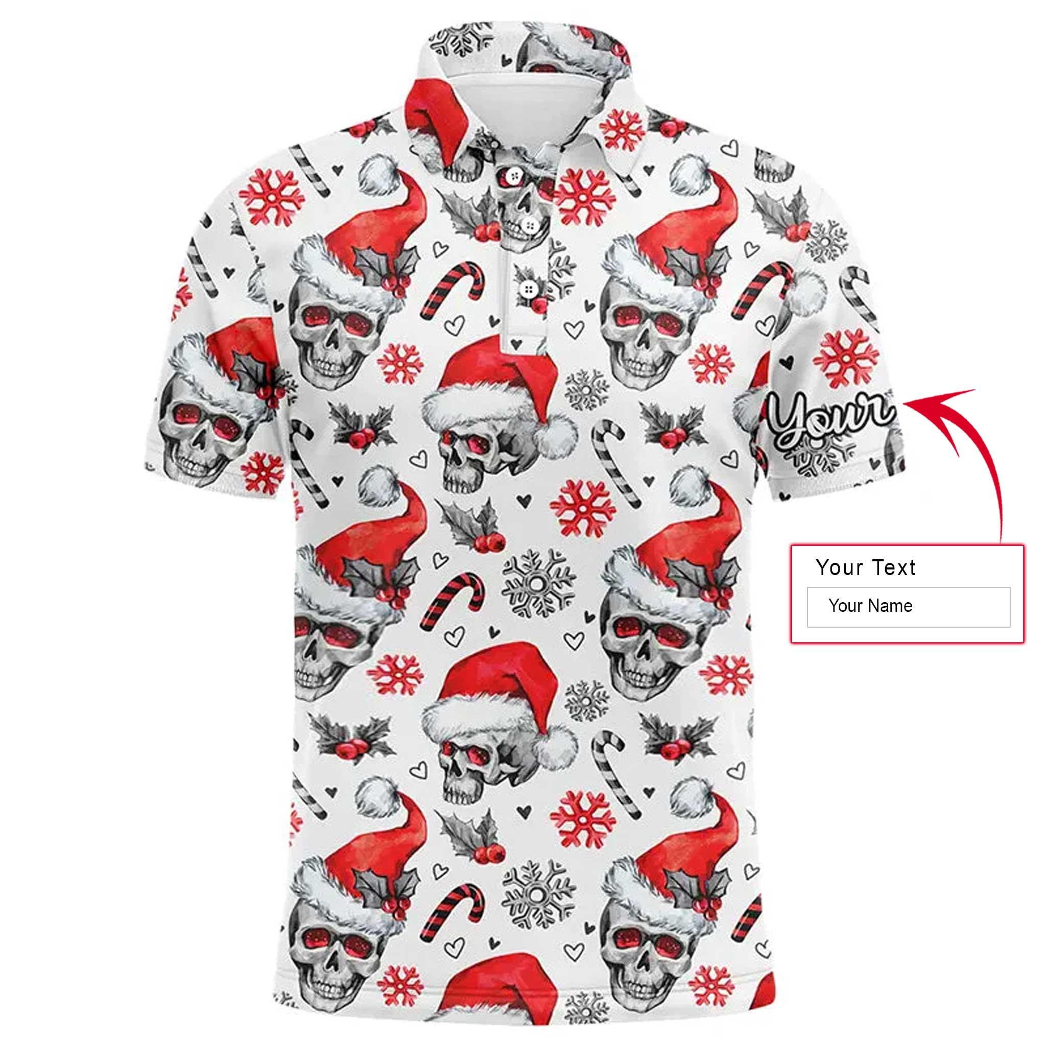 Custom Men Polo Shirt - Funny Christmas Men Polo Shirt, Skull Pattern Custom Name Apparel Men Polo Shirt - Perfect Polo Shirt For Men
