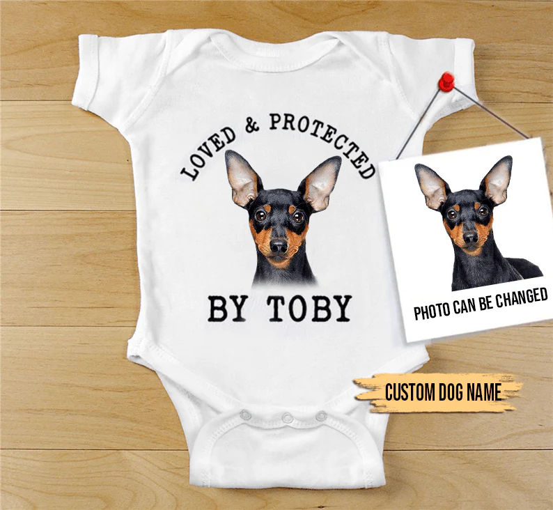 Custom Miniature Pinscher Baby Onesies, Loved & Protected By Custom Dog Newborn Onesies, Personalized Onesies - Perfect Gift For Baby, Baby Gift Onesie