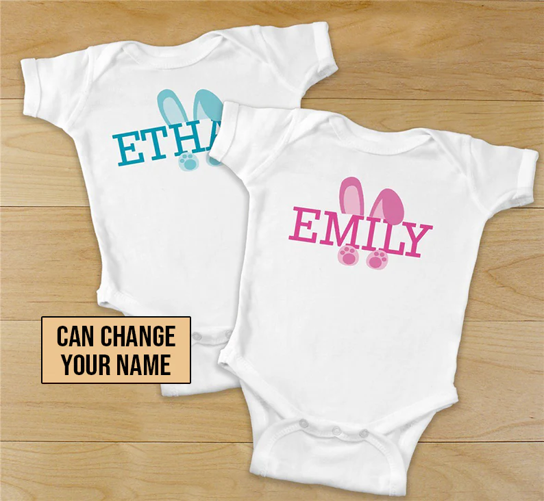 Custom Name Baby Onesies Outfits, Bunny Ears Gift Personalized Unique Baby Shower Gift