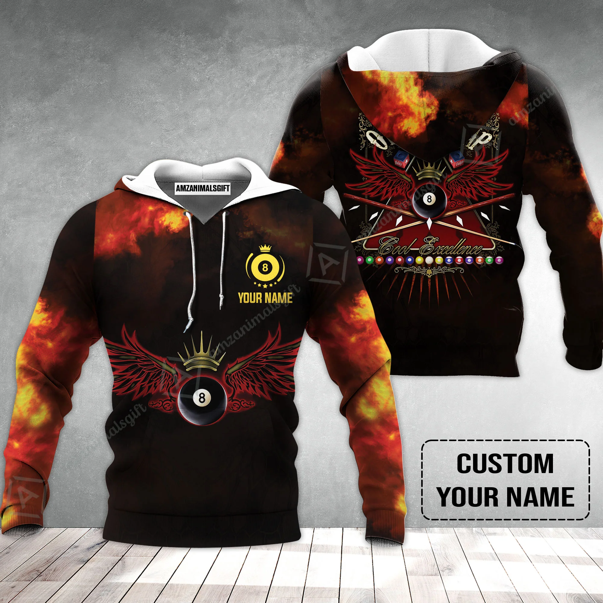 Custom Name Billiard Hoodie, On The Snap Personalized 8 Ball Pool Billiards Hoodie - Image 2