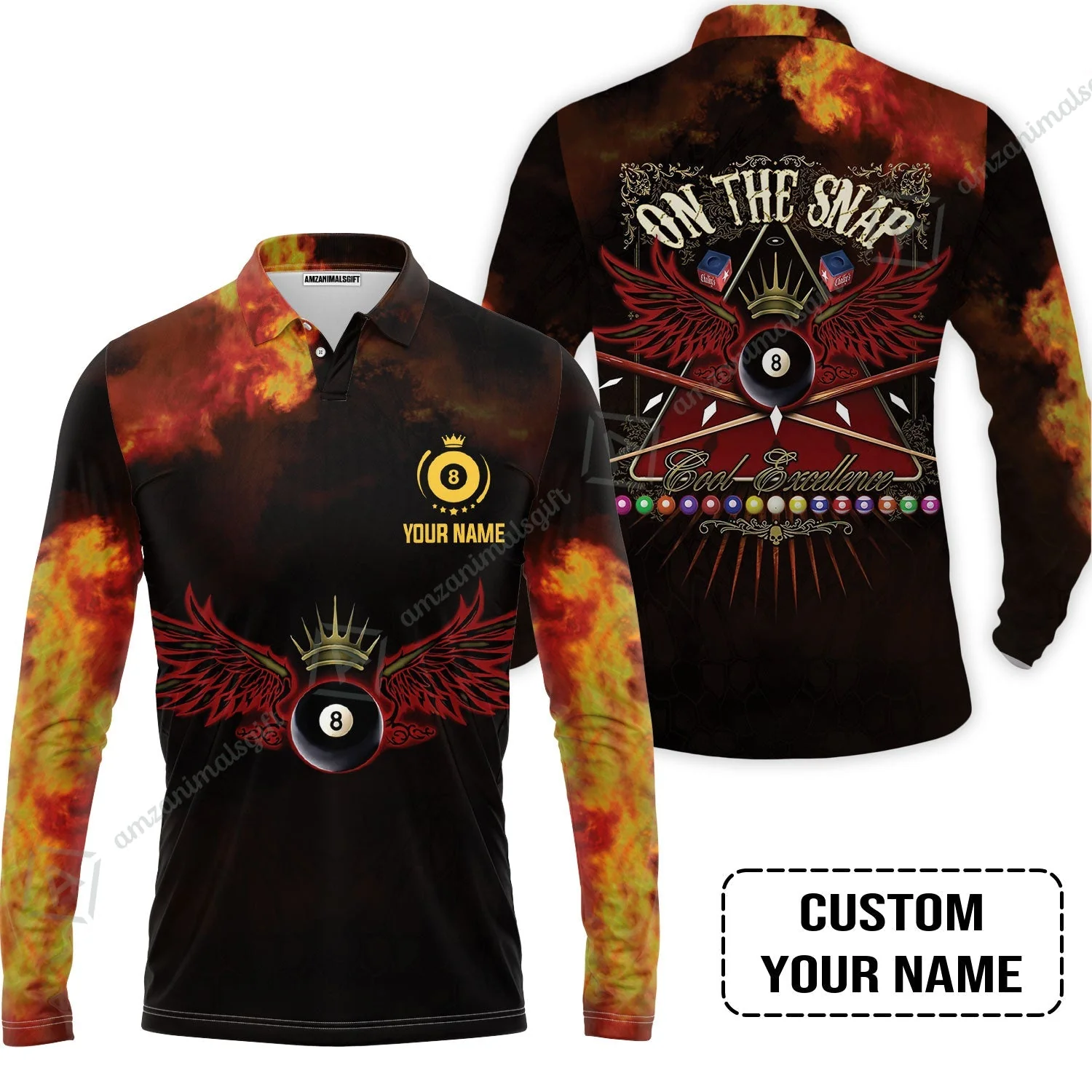 Custom Name Billiard Hoodie, On The Snap Personalized 8 Ball Pool Billiards Hoodie - Image 3