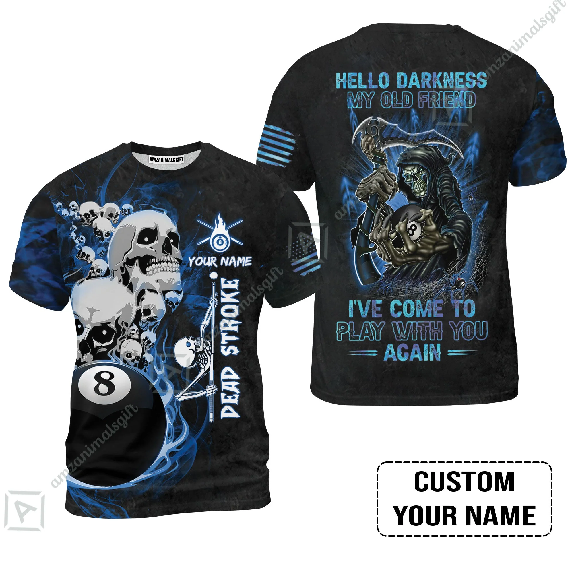 Custom Name Billiard Long Polo Shirt, Personalized Blue Galaxy 8 Ball Pool Billiards, Hello Darkness My Old Friend Long Polo Shirt For Billiards Lovers - Image 7