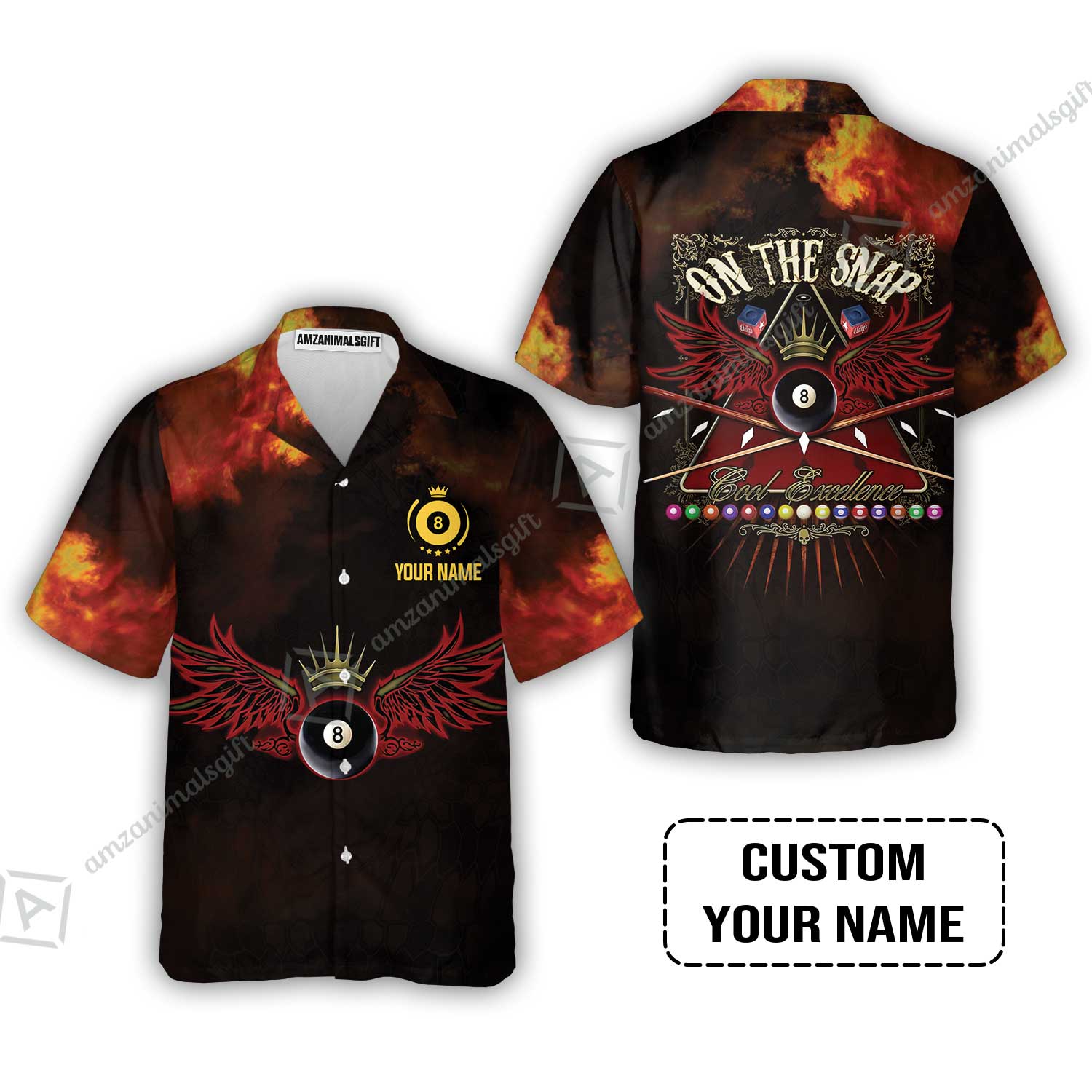 Custom Name Billiard Men Polo Shirt, On The Snap Personalized 8 Ball Pool Billiards Polo Shirts - Image 6