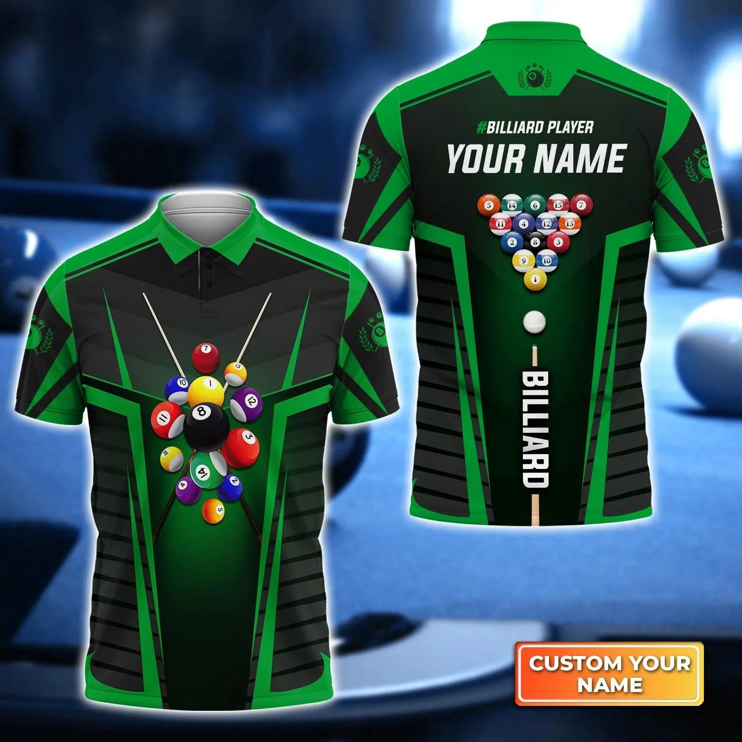 Custom Name Billiard Men Polo Shirt, Personalized Colorful 8 Ball Pool Billiards Polo Shirts, Perfect Gift For Men, Billiard Lovers, Billiard Players - Image 2