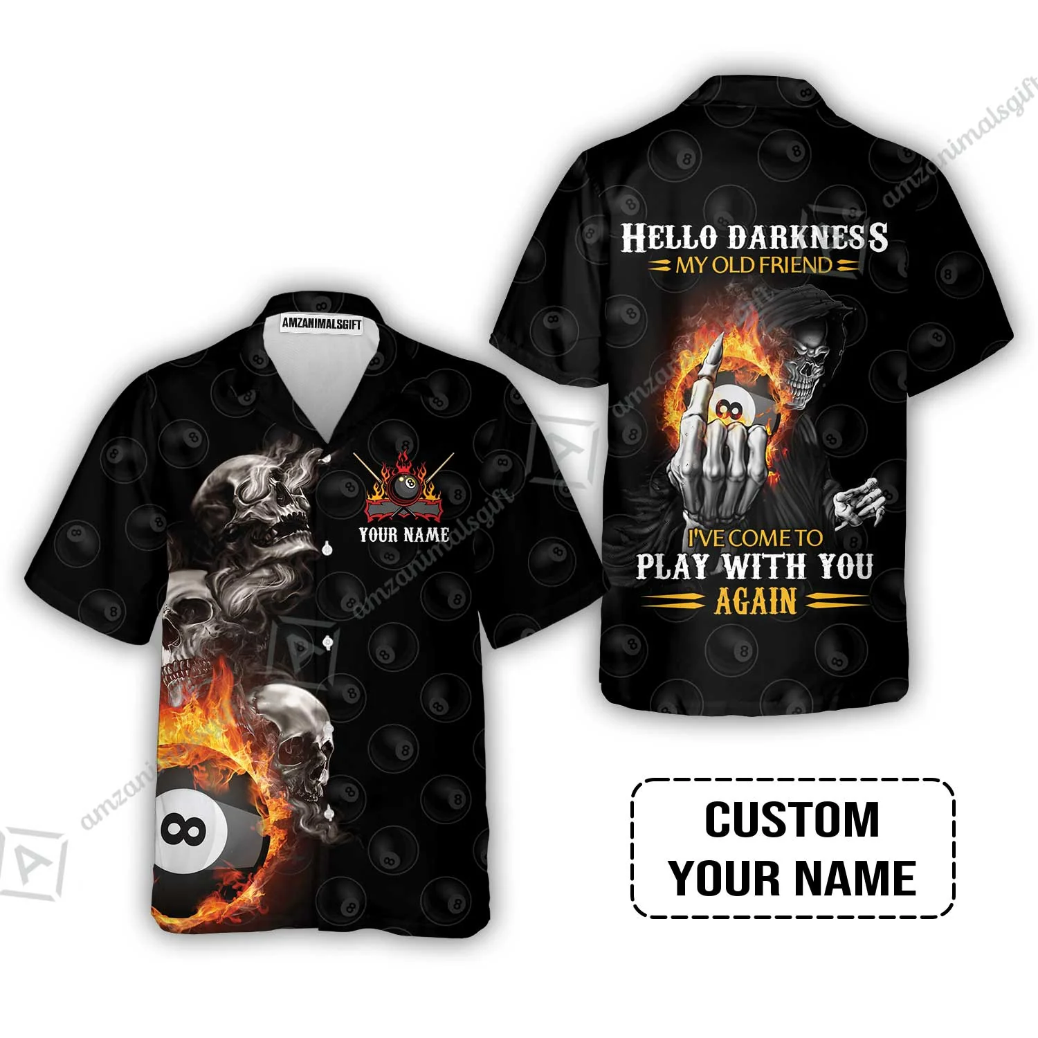 Custom Name Billiard Men Polo Shirt, Personalized Skull Reaper 8 Ball Pool Billiards, Hello Darkness My Old Friend Polo Shirt - Image 6