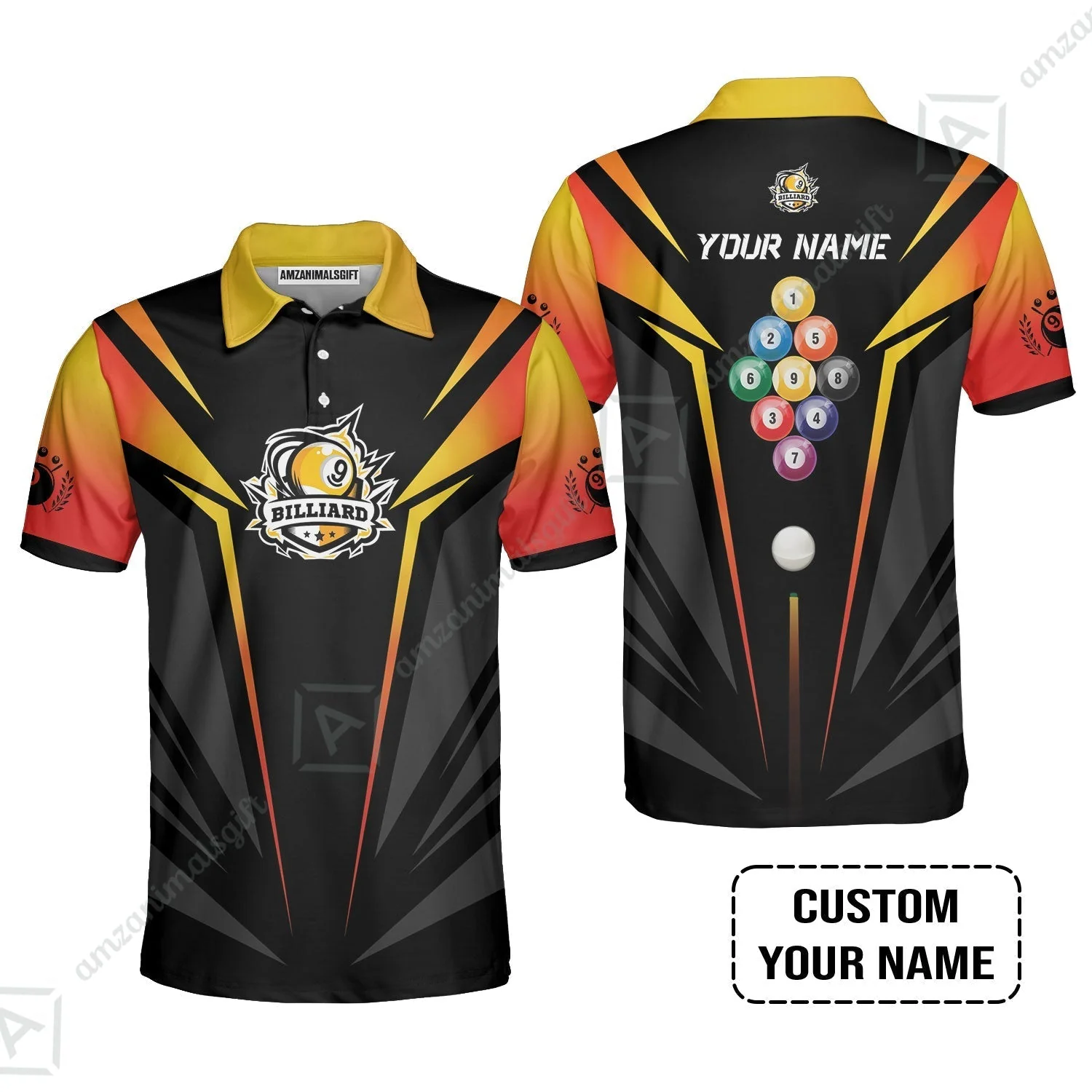 Custom Name Billiard Women Polo Shirt, Nine-Ball In Orange Personalized 8 Ball Pool Billiards Women Polo Shirt - Image 5